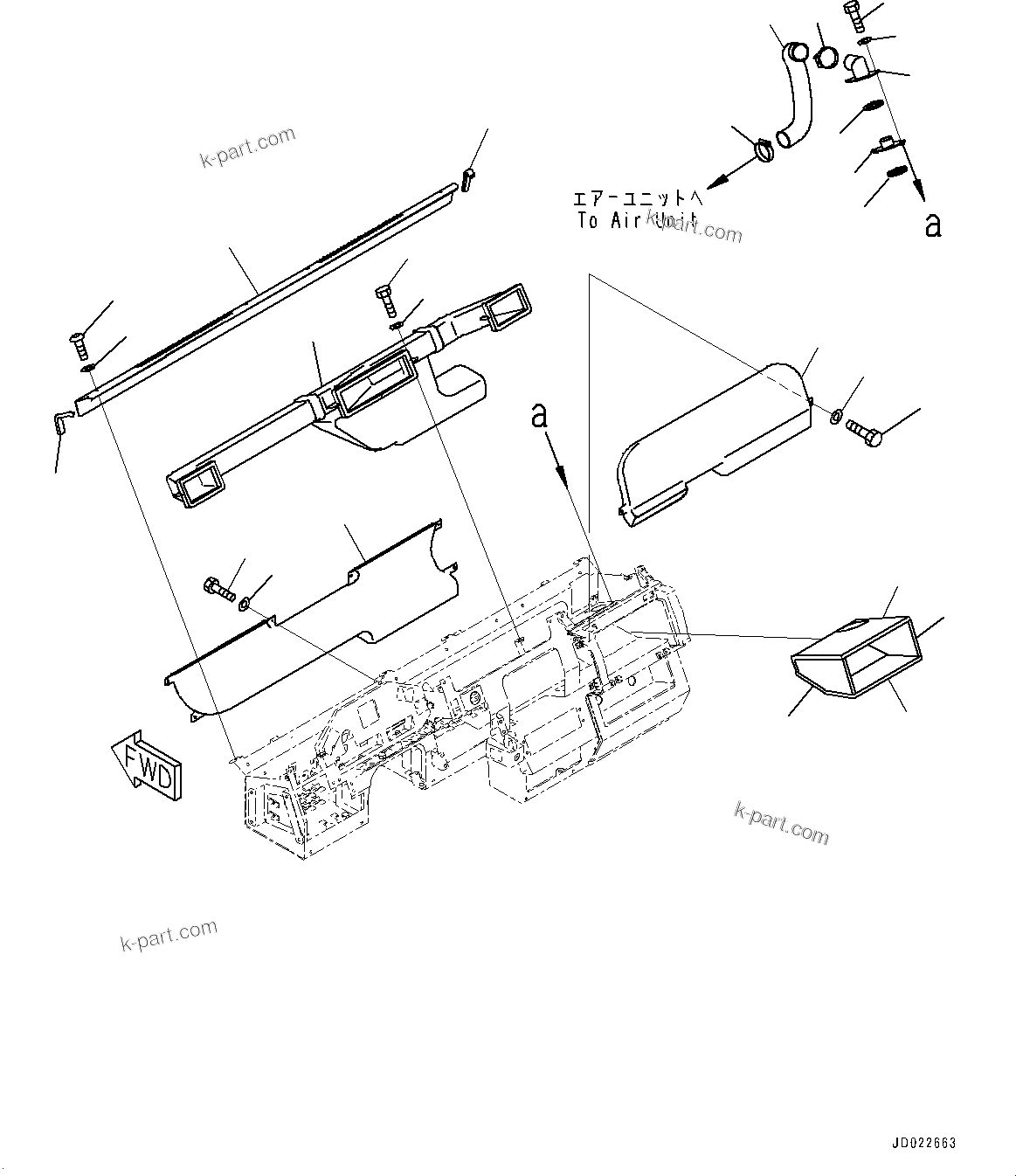 Komatsu parts book diagram for HD465-7E1 S/N 20001-UP (For EU): CAB, DASHBOARD DUCT (#20001-)