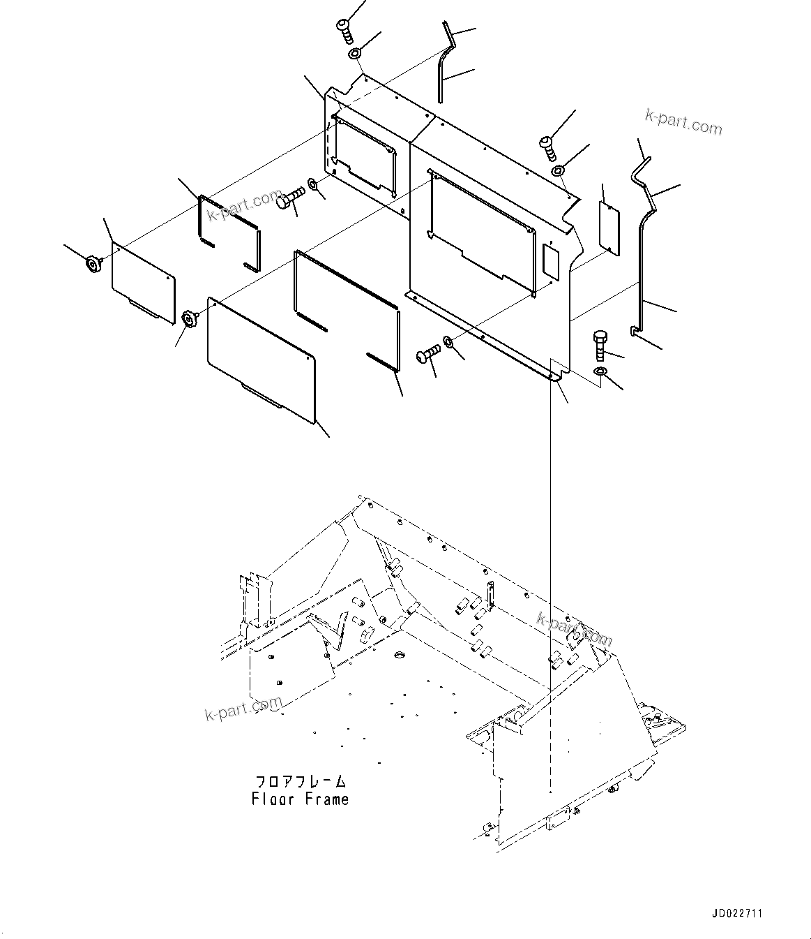 Komatsu parts book diagram for HD465-7E1 S/N 20001-UP (For EU): CAB, REAR COVER (#20001-)