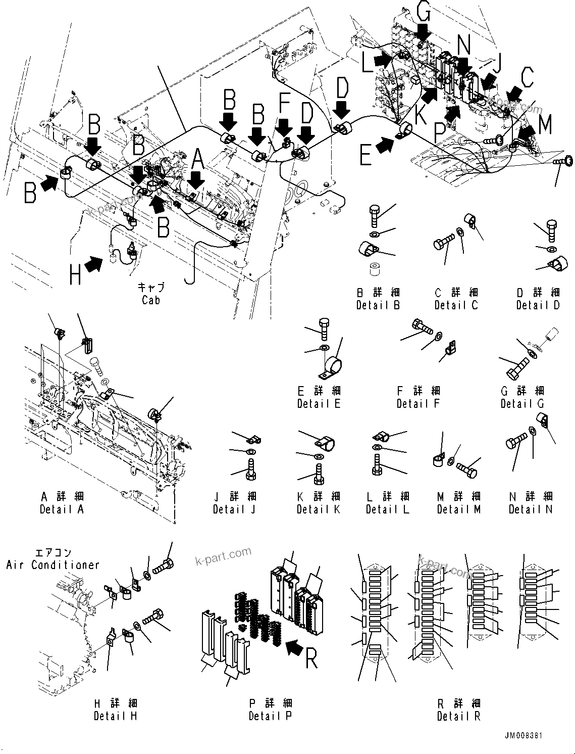 Komatsu parts book diagram for HD465-7E1 S/N 20001-UP (For EU): CAB, FLOOR, WIRING HARNESS (#20001-)