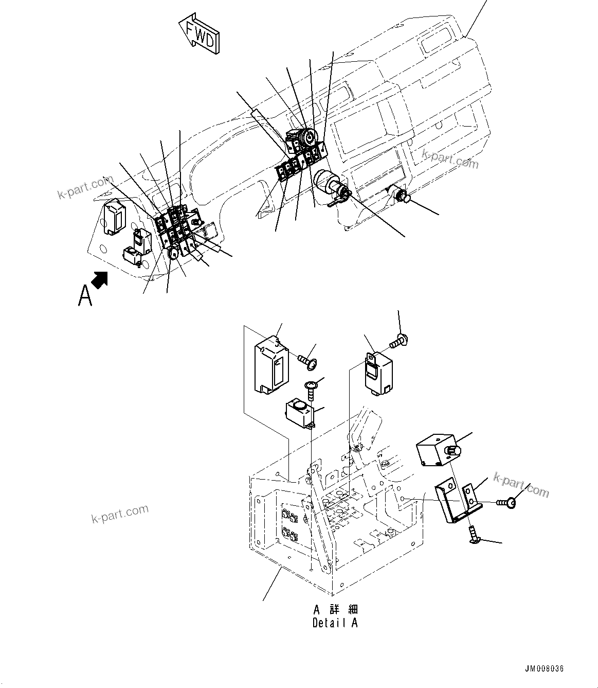 Komatsu parts book diagram for HD465-7E1 S/N 20001-UP (For EU): CAB, INSTRUMENT PANEL SWITCH (#20001-)