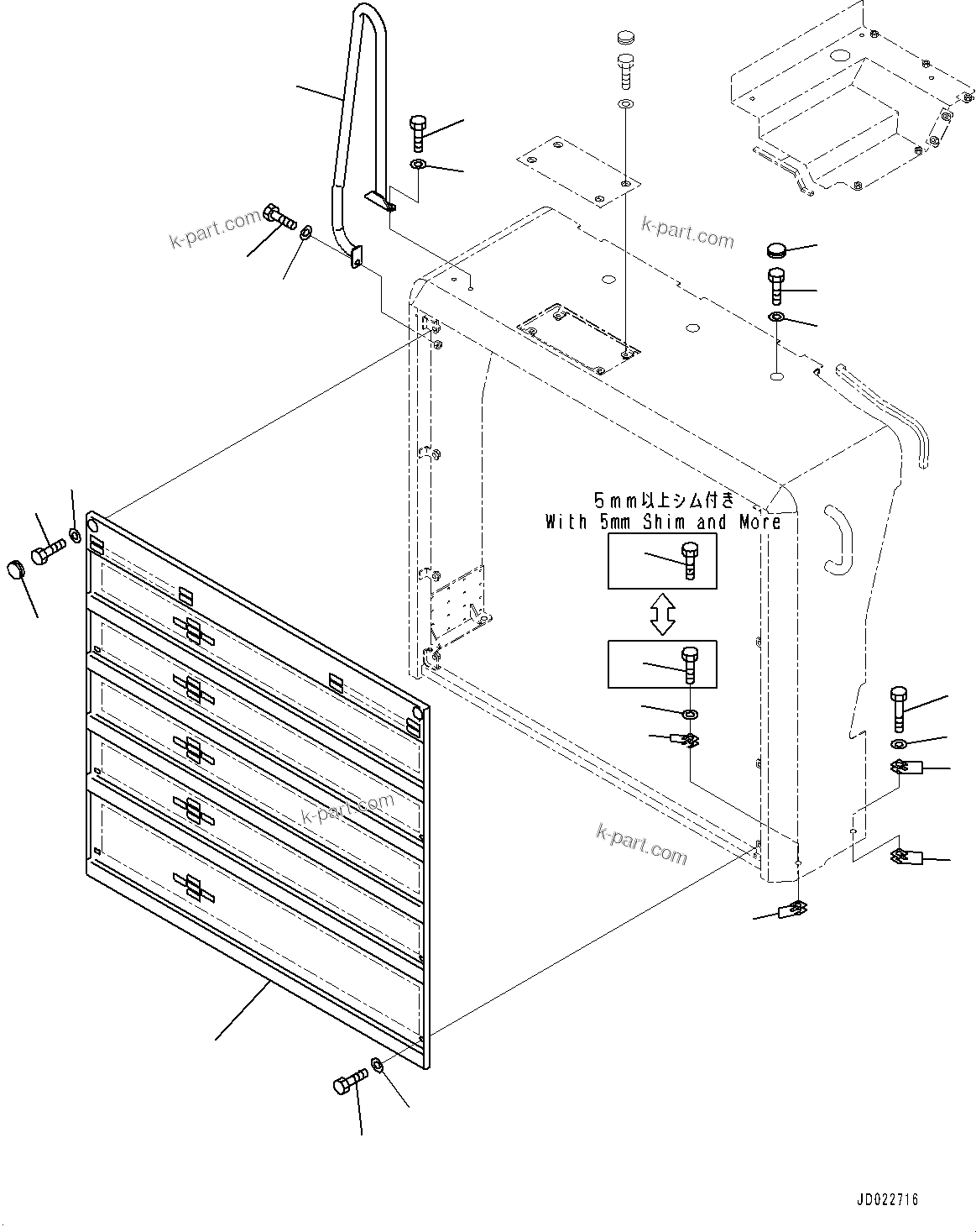 Komatsu parts book diagram for HD465-7E1 S/N 20001-UP (For EU): RADIATOR GUARD, GRILLE (#20001-)