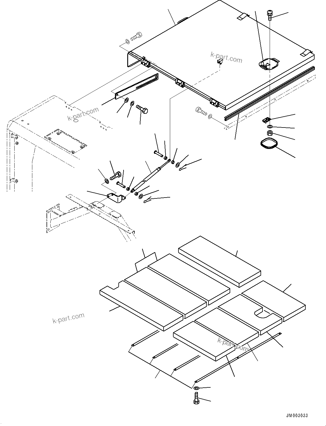 Komatsu parts book diagram for HD465-7E1 S/N 20001-UP (For EU): ENGINE HOOD, HOOD (#20001-)