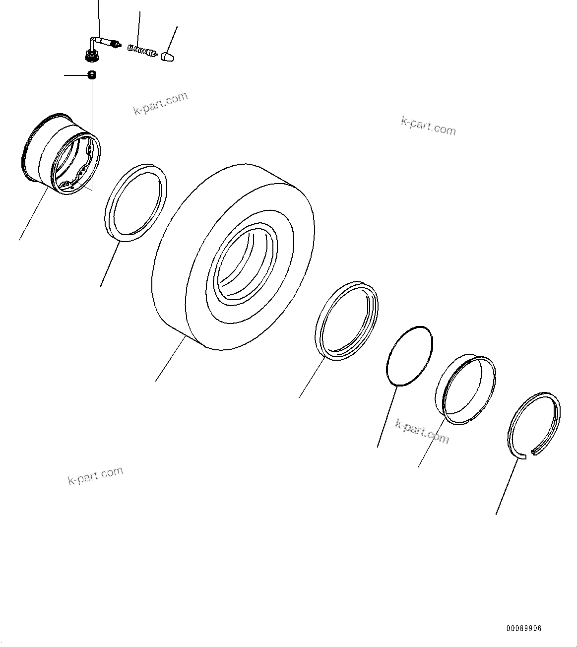 Komatsu parts book diagram for HD465-7E1 S/N 20001-UP (For EU): TIRE AND RIM, FRONT (#20001-)