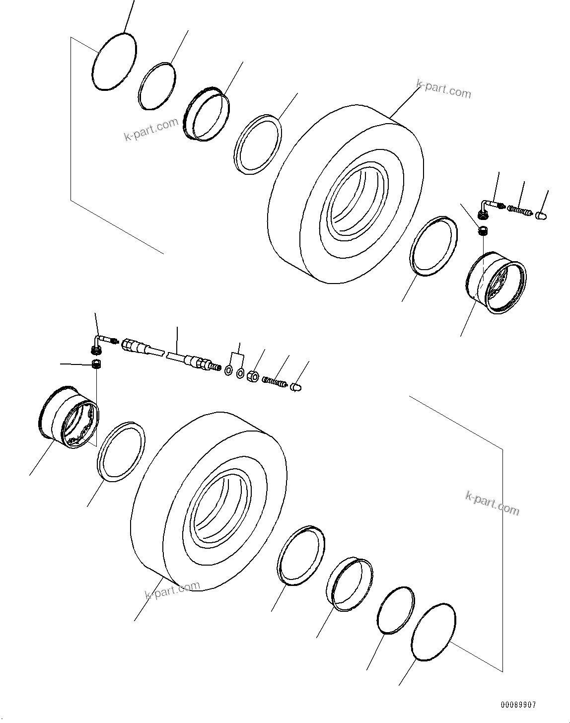 Komatsu parts book diagram for HD465-7E1 S/N 20001-UP (For EU): TIRE AND RIM, REAR (#20001-)