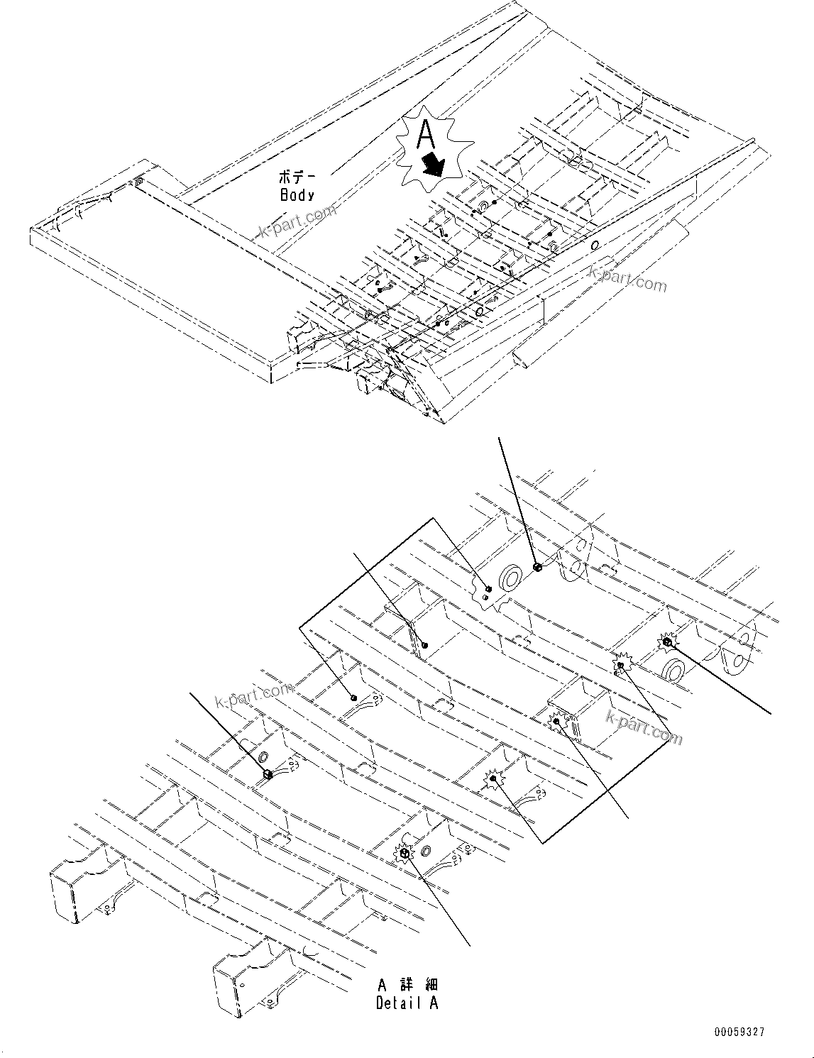 Komatsu parts book diagram for HD465-7E1 S/N 20001-UP (For EU): BODY, LUBRICATION (#20001-)