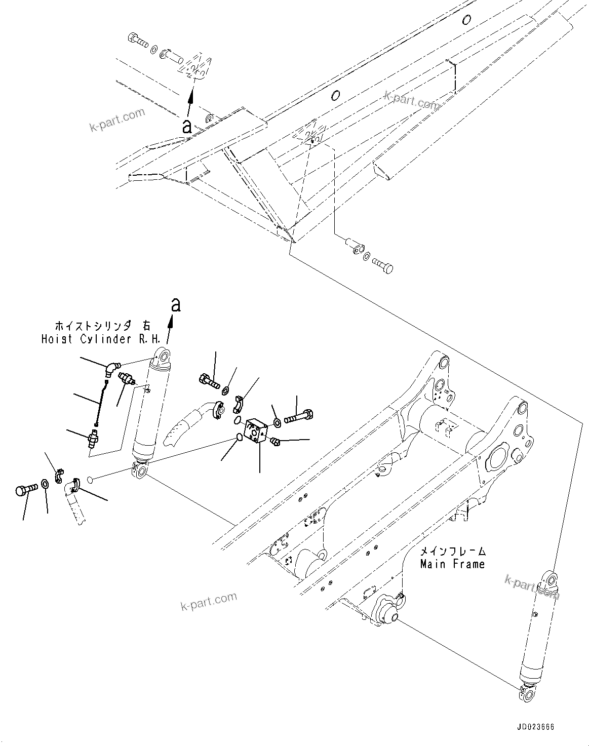 Komatsu parts book diagram for HD465-7E1 S/N 20001-UP (For EU): HOIST CYLINDER, PIPING, R.H. (#20001-)