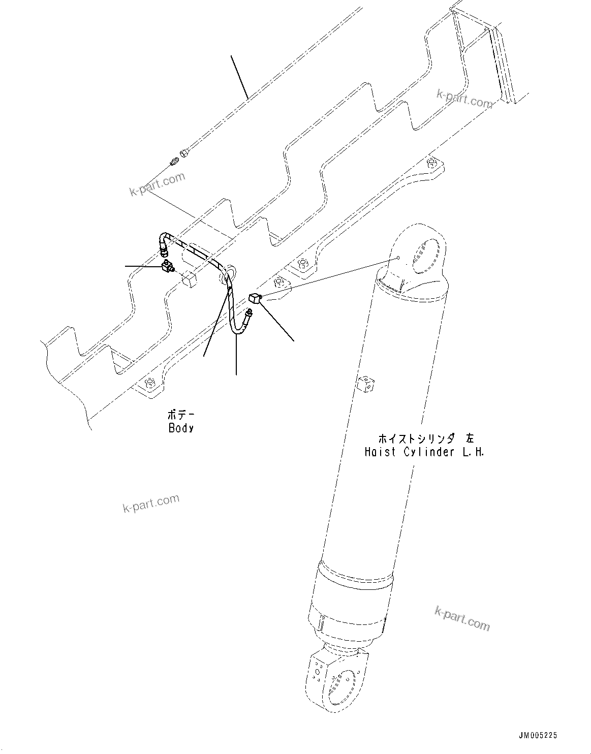 Komatsu parts book diagram for HD465-7E1 S/N 20001-UP (For EU): HOIST CYLINDER, LUBRICATION PIPING, L.H. (#20001-)
