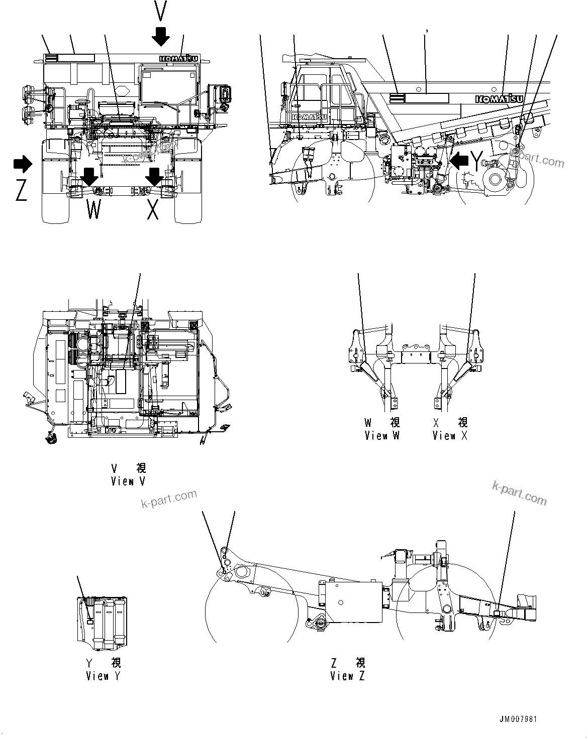 Komatsu parts book diagram for HD465-7E1 S/N 20001-UP (For EU): MARKS AND PLATES, (1/2) (#20001-)