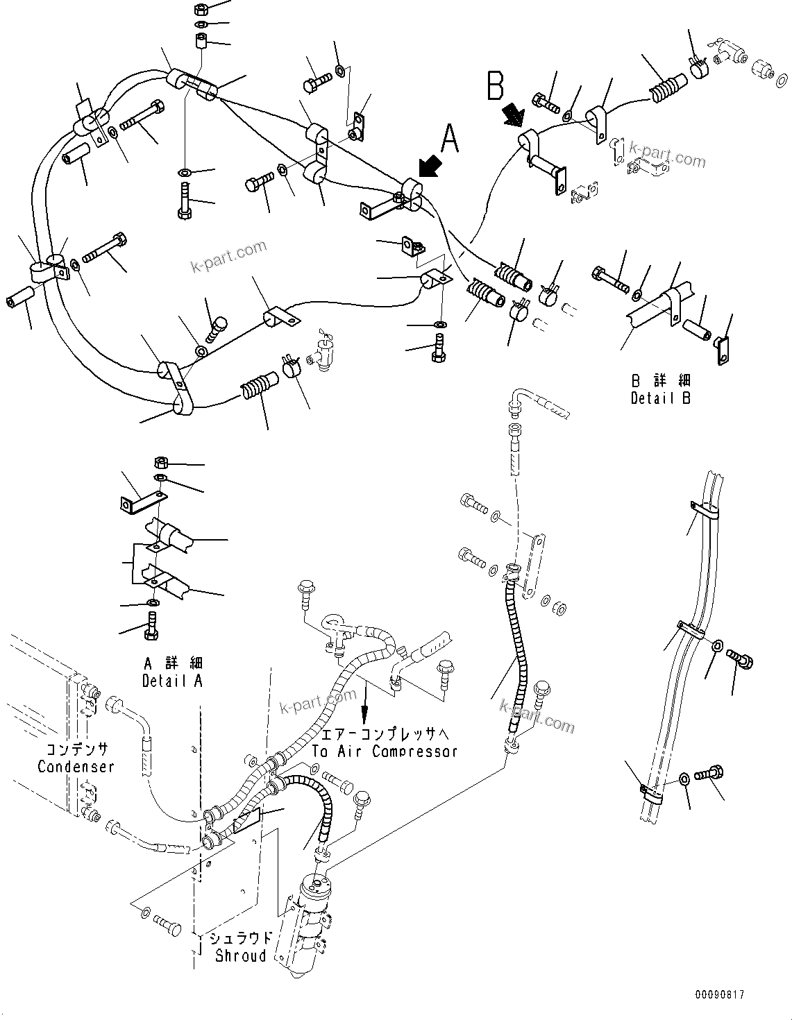 Komatsu parts book diagram for HD465-7E1 S/N 20001-UP (For EU): AIR CONDITIONER RELATED PARTS, (2/2) (#20001-)