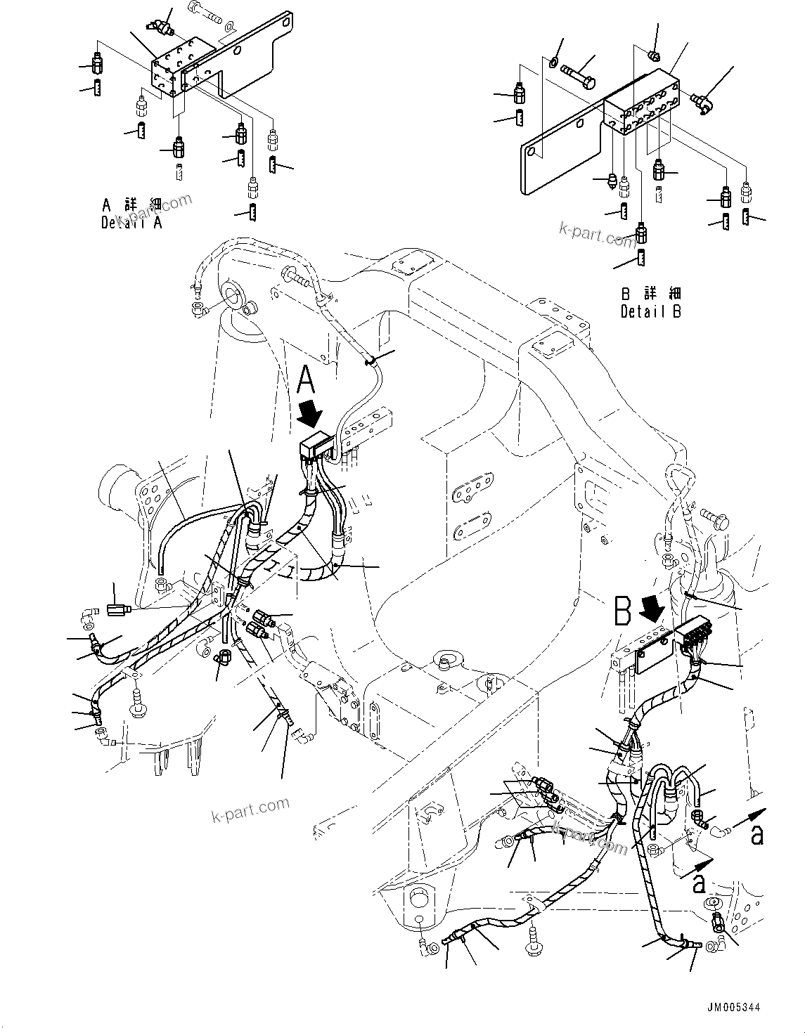 Komatsu parts book diagram for HD465-7E1 S/N 20001-UP (For EU): LUBRICATION PIPING, FRONT (1/2) (#20001-)