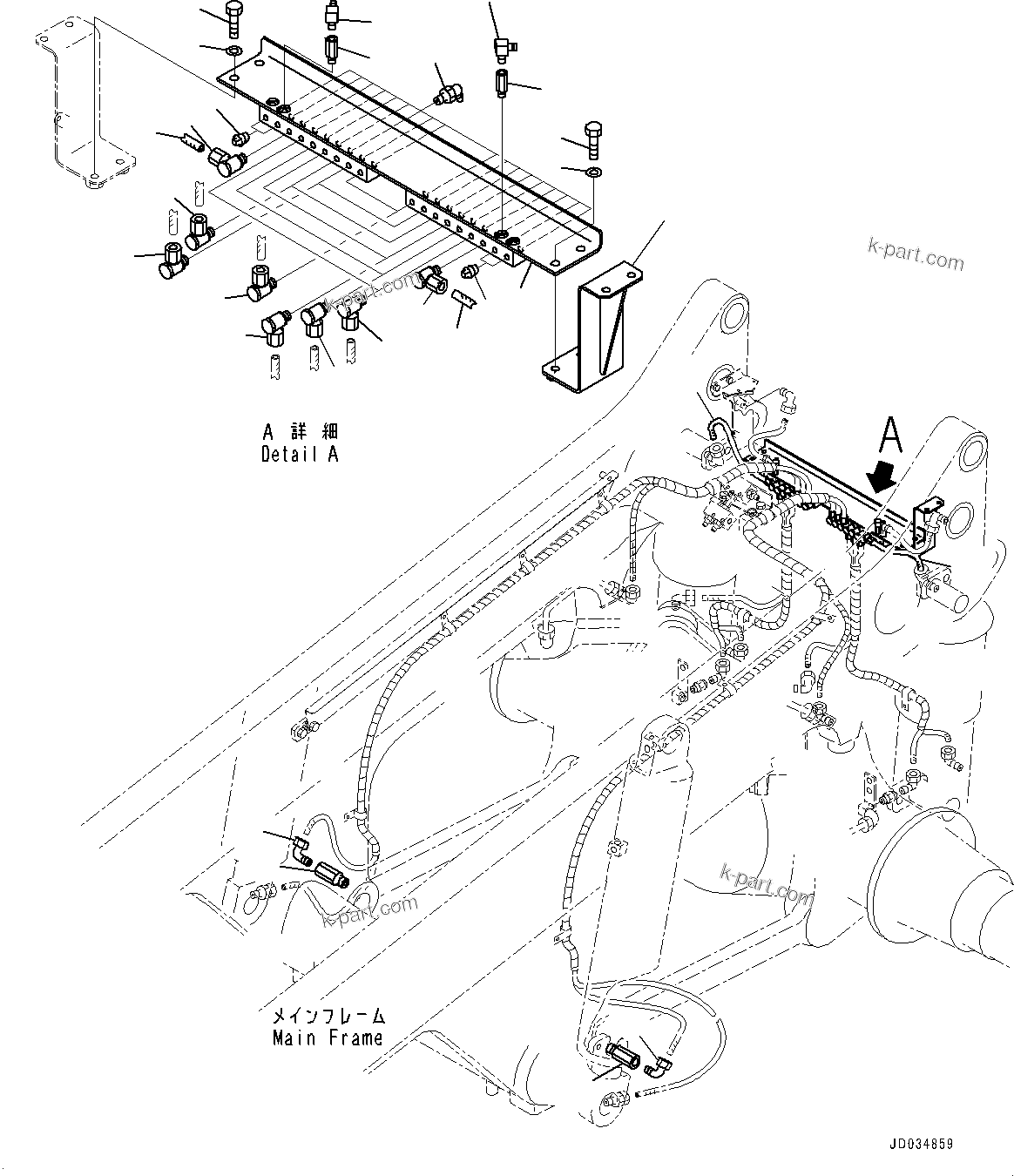 Komatsu parts book diagram for HD465-7E1 S/N 20001-UP (For EU): LUBRICATION PIPING, REAR (1/2) (#20001-)