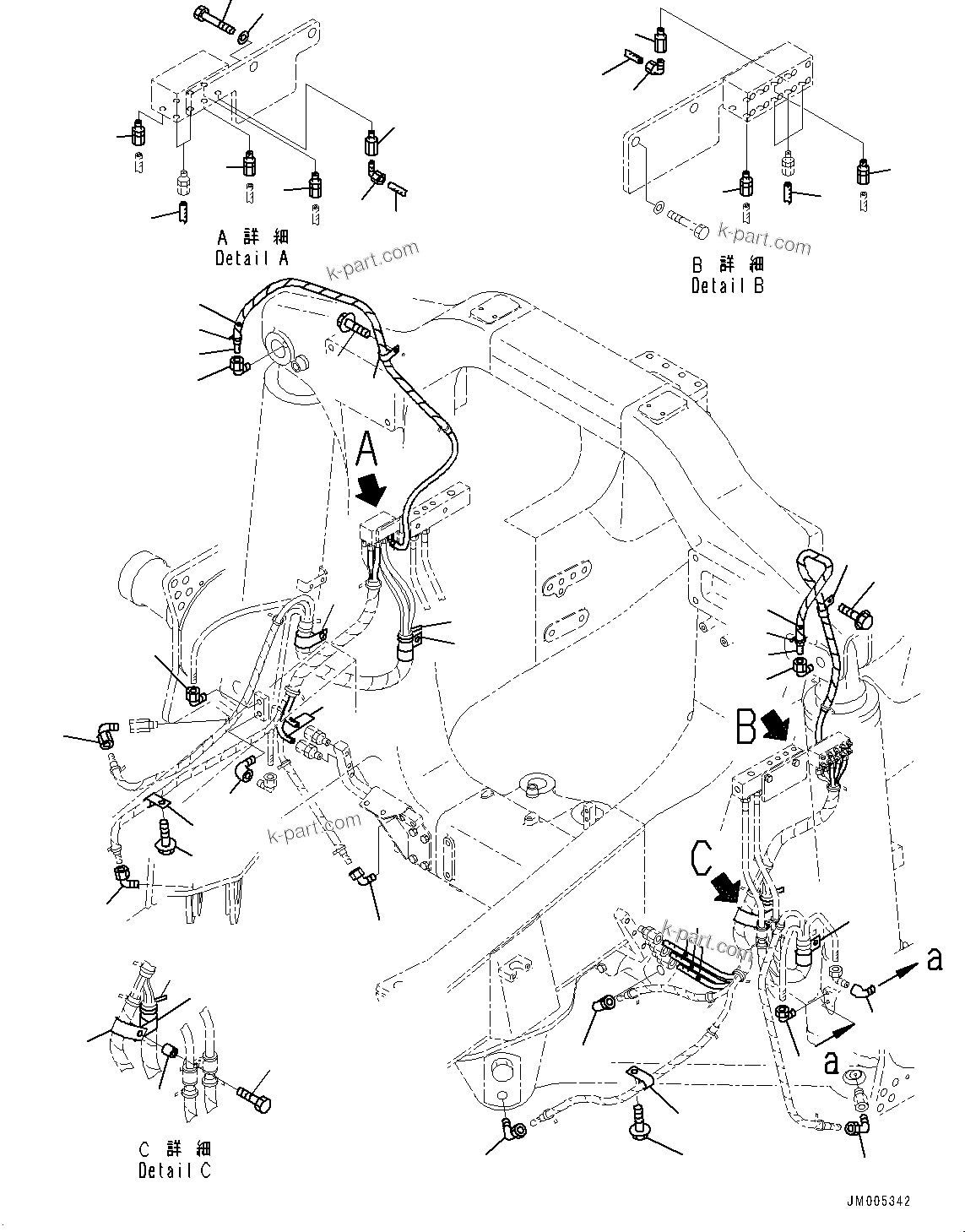 Komatsu parts book diagram for HD465-7E1 S/N 20001-UP (For EU): LUBRICATION PIPING, FRONT (2/2) (#20001-)