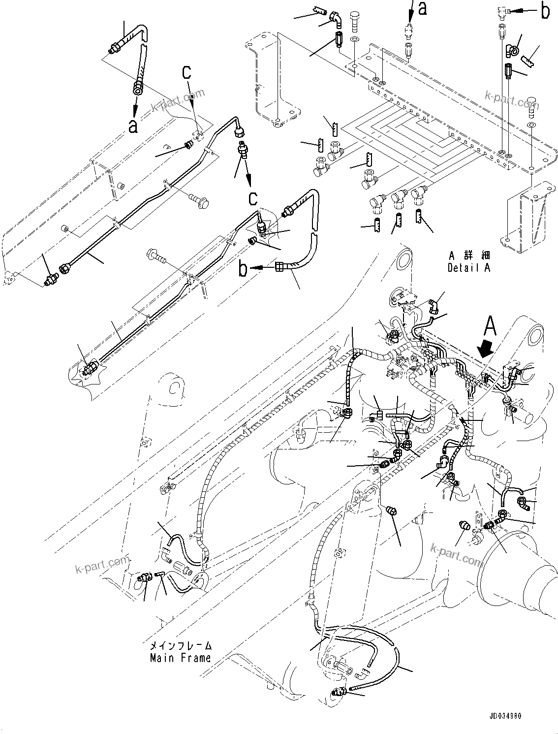 Komatsu parts book diagram for HD465-7E1 S/N 20001-UP (For EU): LUBRICATION PIPING, REAR (2/2) (#20001-)