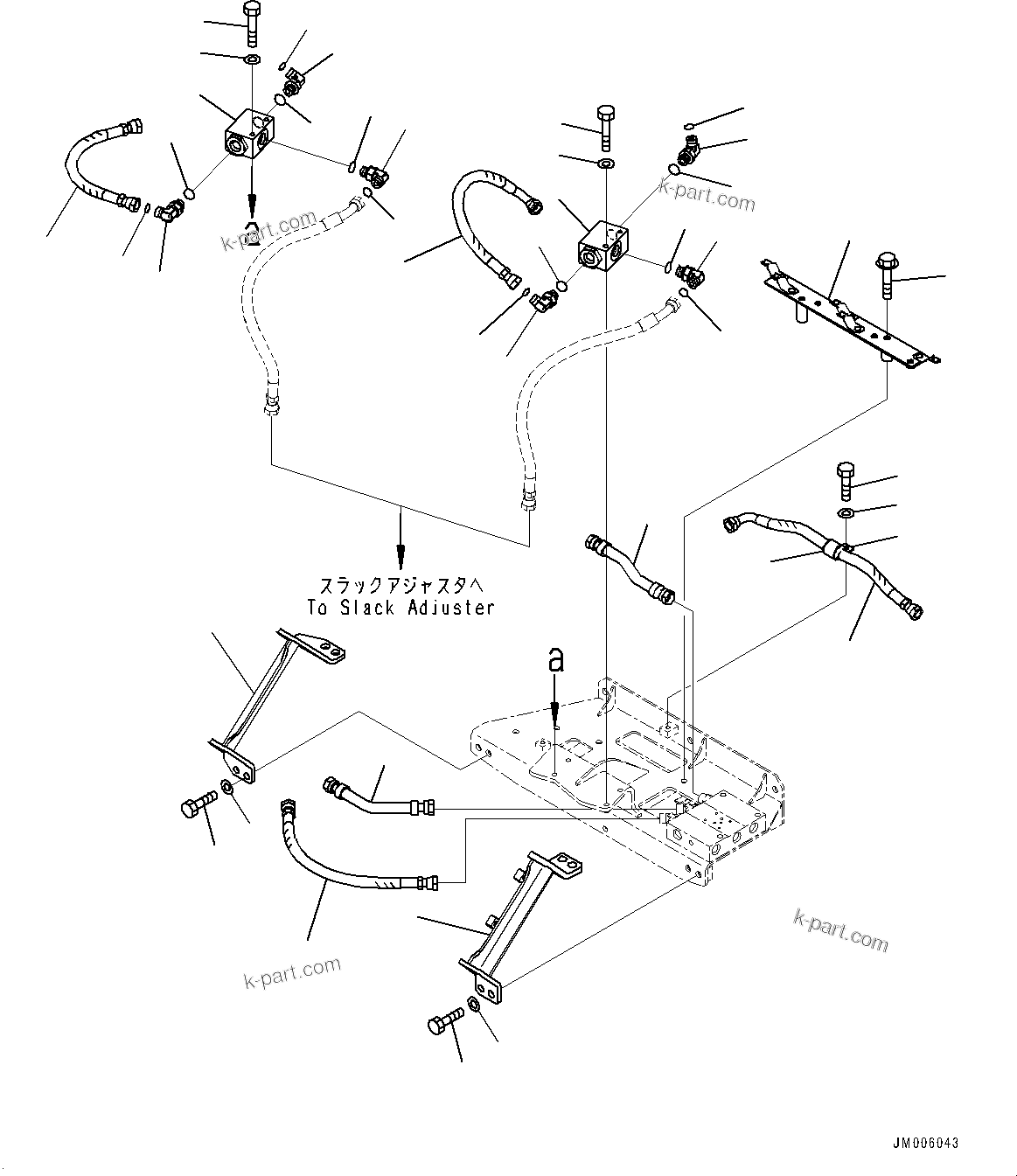 Komatsu parts book diagram for HD465-7E1 S/N 20001-UP (For EU): ANTI-SKID BRAKE SYSTEM (ABS) AND AUTO SPIN REGULATOR (ASR), BRAKE PIPING (#20024-)