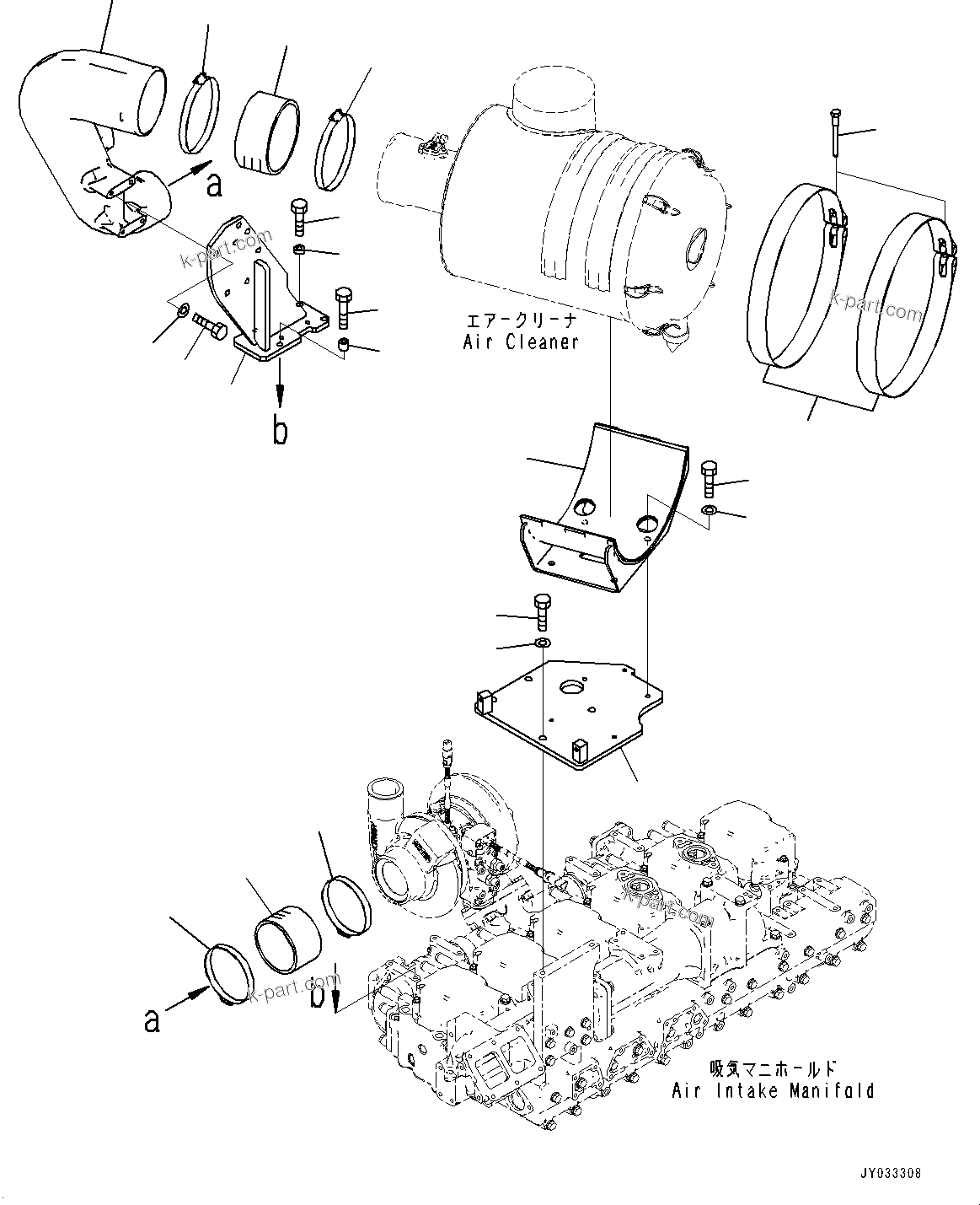 Komatsu parts book diagram for SAA6D140E-7D S/N 830556-UP (For PC650LC-11): AIR CLEANER, MOUNTING (#830556-)