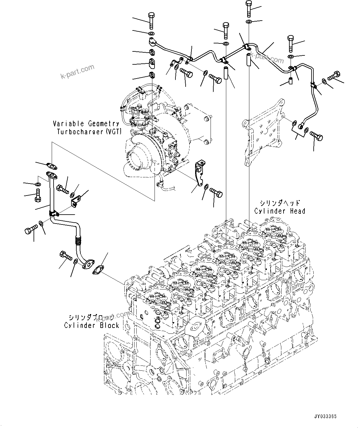 Komatsu parts book diagram for SAA6D140E-7D S/N 830556-UP (For PC650LC-11): VARIABLE GEOMETRY TURBOCHARGER (VGT), LUBRICATING OIL PIPING (#830556-)