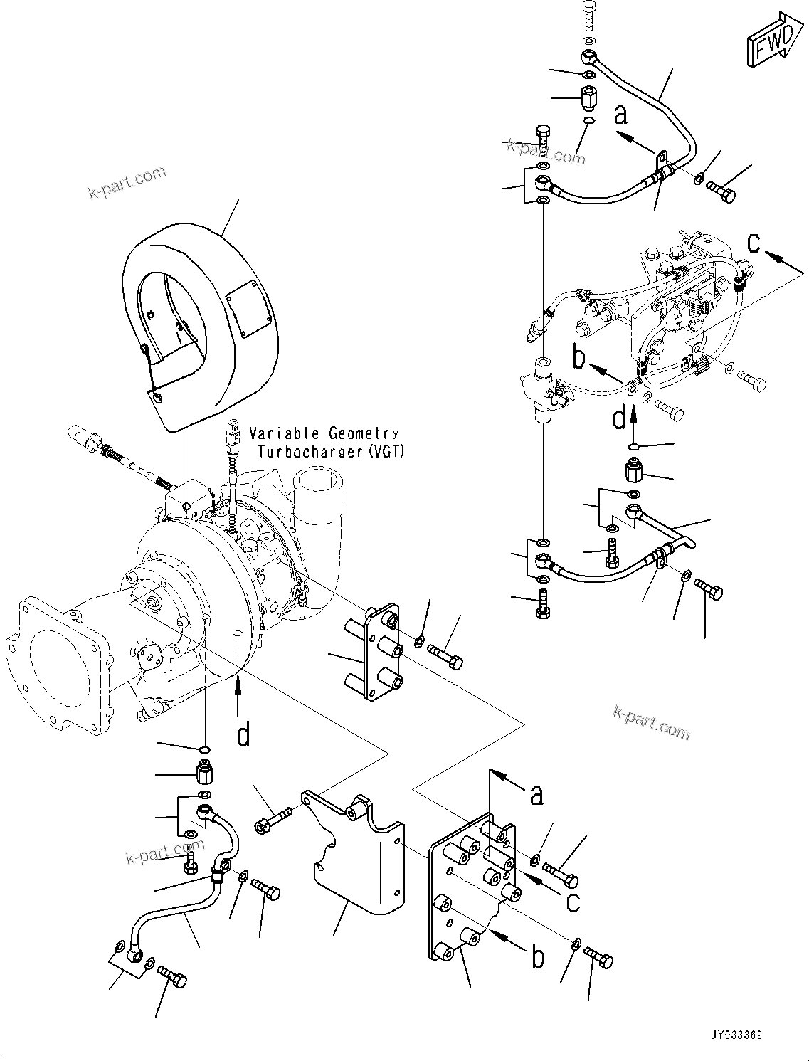 Komatsu parts book diagram for SAA6D140E-7D S/N 830556-UP (For PC650LC-11): VARIABLE GEOMETRY TURBOCHARGER (VGT), WATER PIPING (#830556-)