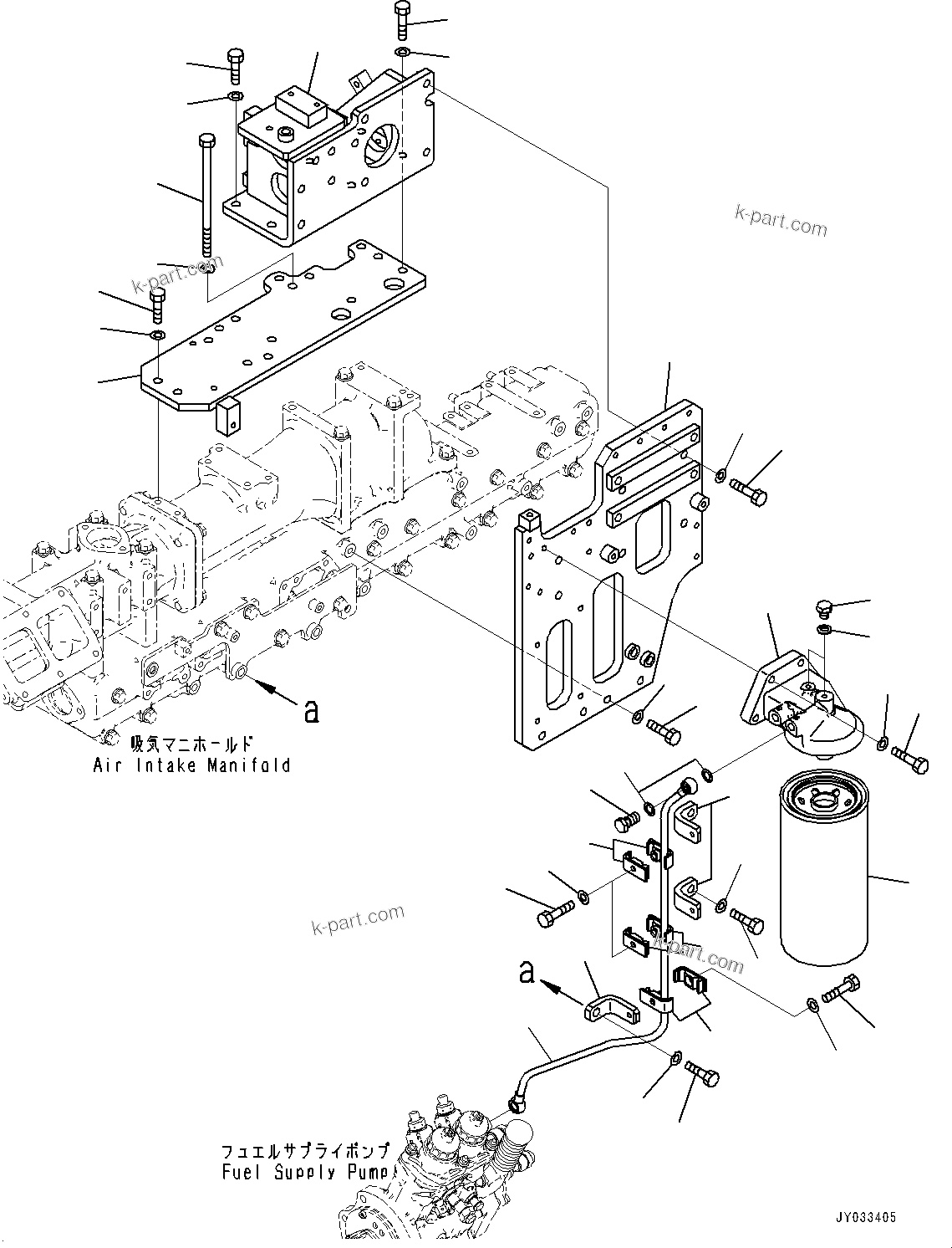 Komatsu parts book diagram for SAA6D140E-7D S/N 830556-UP (For PC650LC-11): FUEL FILTER, FILTER BRACKET (#830556-)
