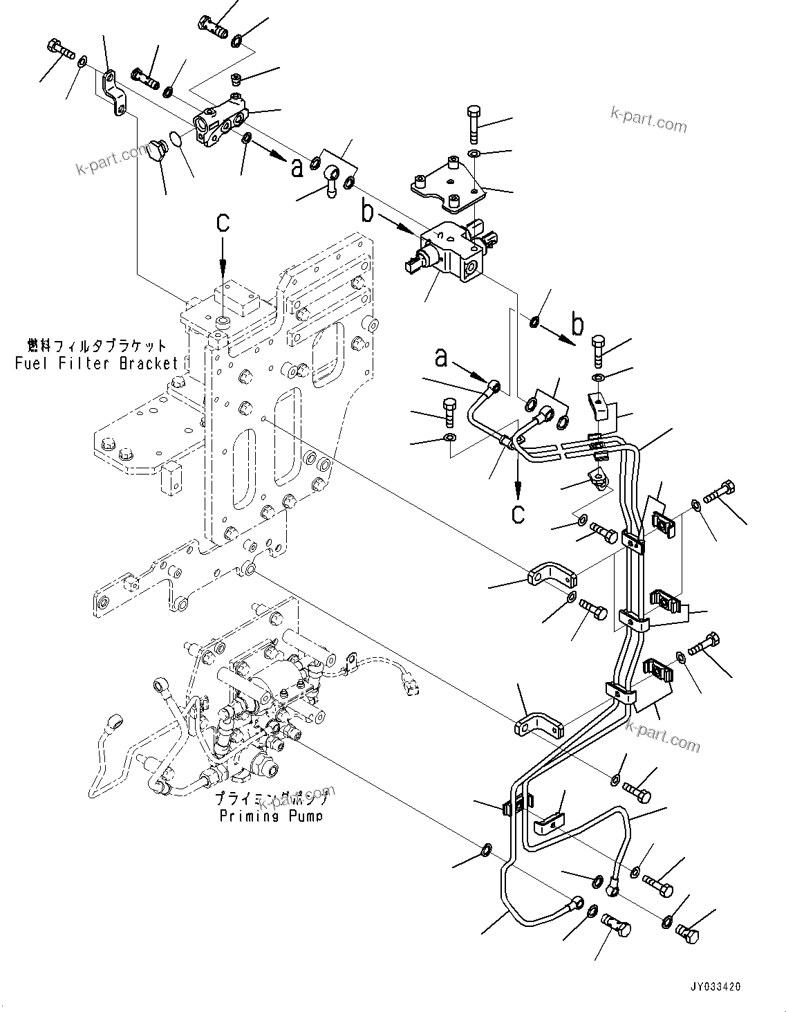 Komatsu parts book diagram for SAA6D140E-7D S/N 830556-UP (For PC650LC-11): FUEL FILTER, PIPING (1/2) (#830556-)