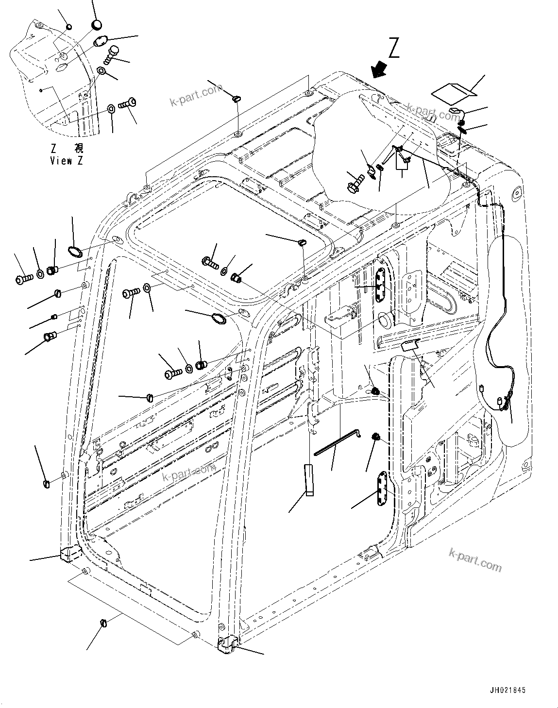 Komatsu parts book diagram for PC170LC-11 S/N 35001-UP: CAB, KOMATSU MARK (#35001-)