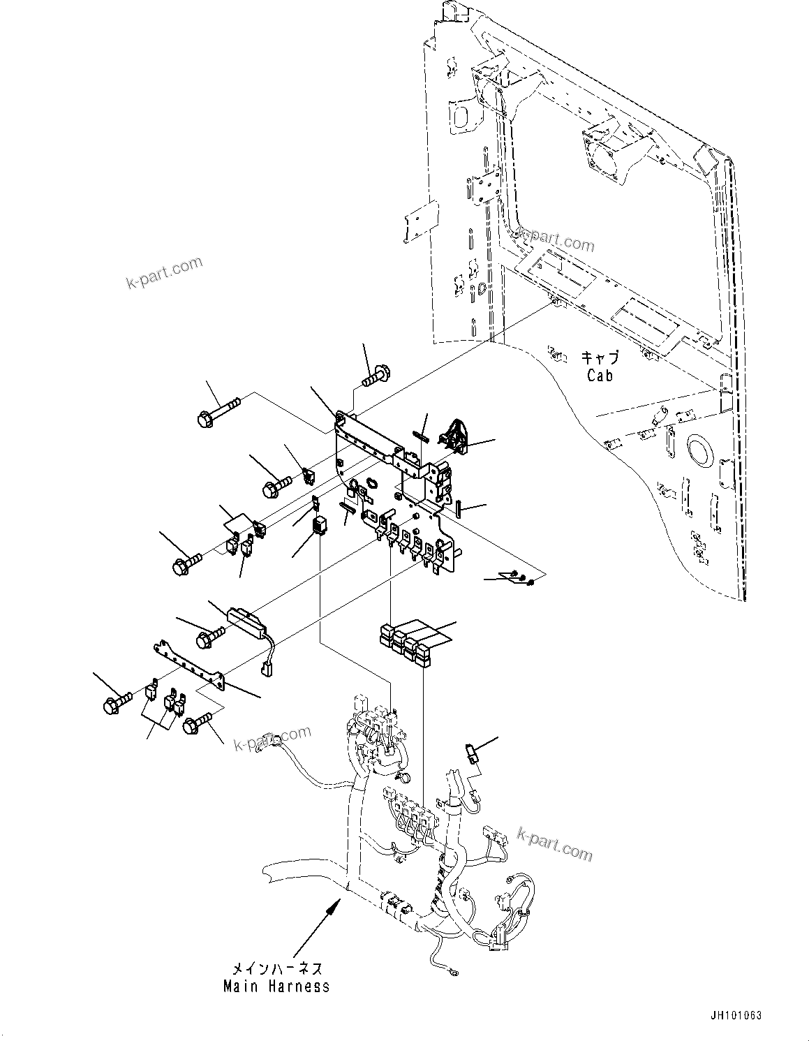 Komatsu parts book diagram for PC170LC-11 S/N 35001-UP: CAB, CAB IN PARTS, MAIN WIRING HARNESS CLAMP (#35001-)