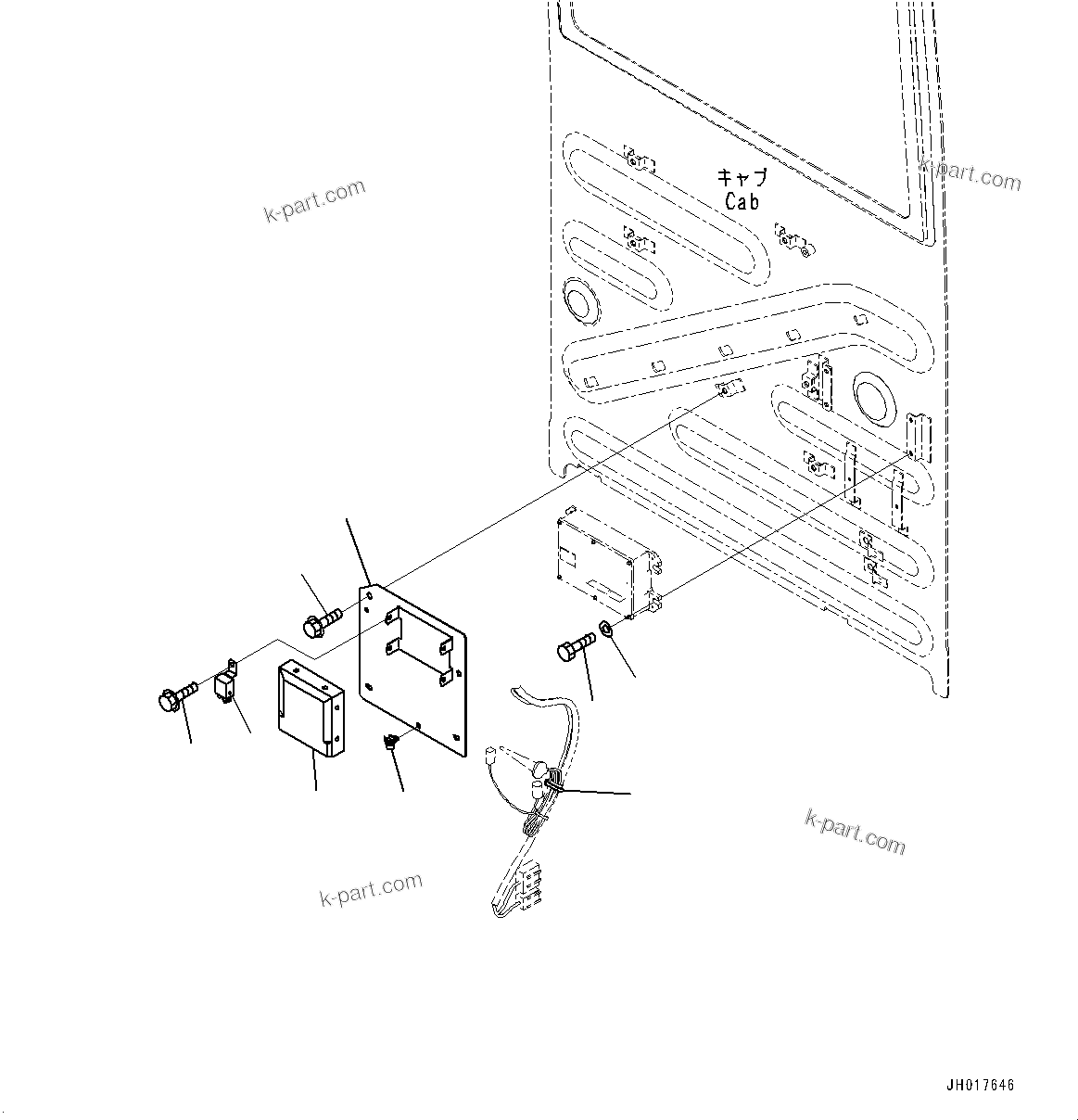 Komatsu parts book diagram for PC170LC-11 S/N 35001-UP: CAB, CAB IN PARTS, REAR COVER (1/2) (#35001-)