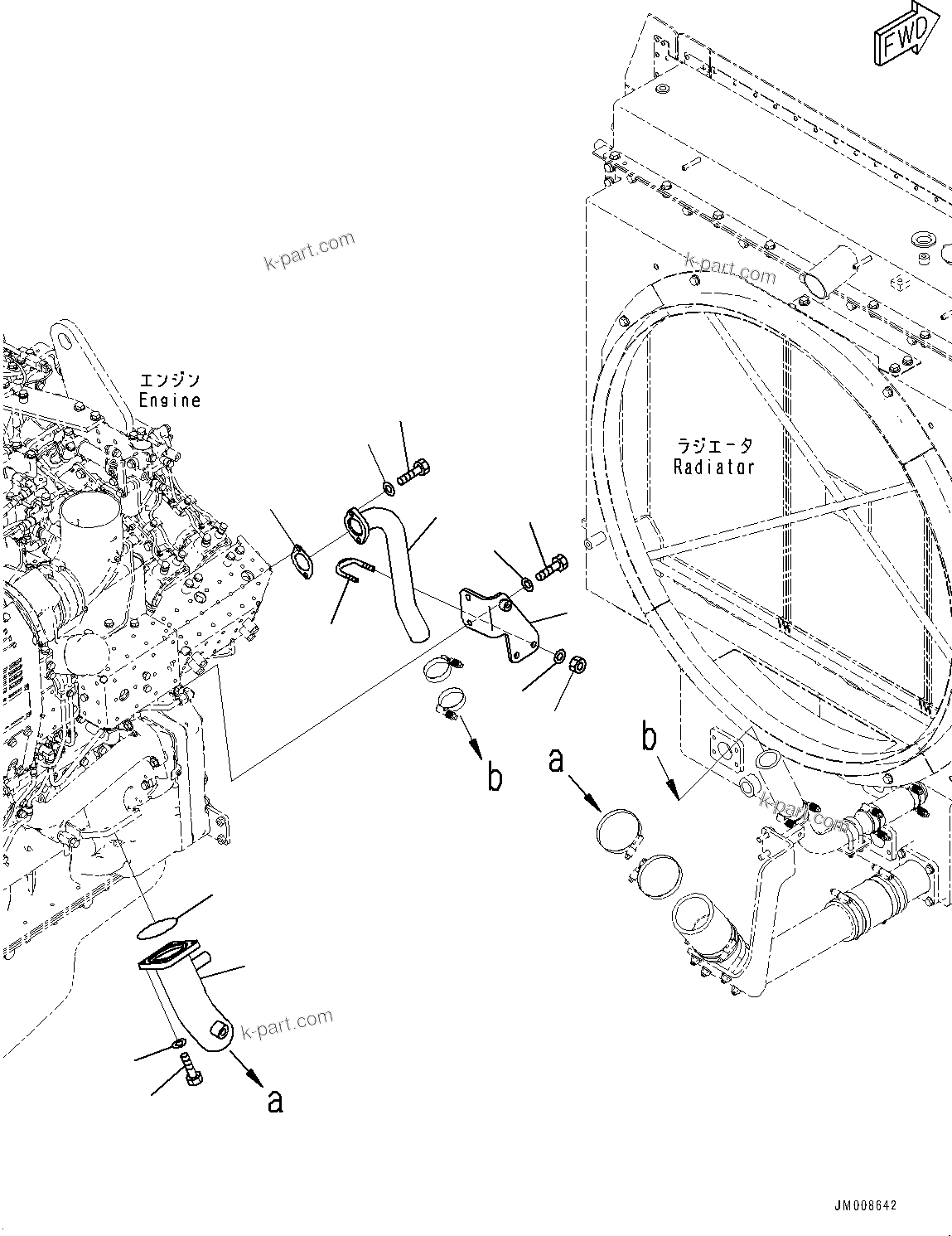 Komatsu parts book diagram for HD605-8 S/N 30072-UP (For KAL): ENGINE RELATED PARTS, COOLANT PIPING (#30001-)