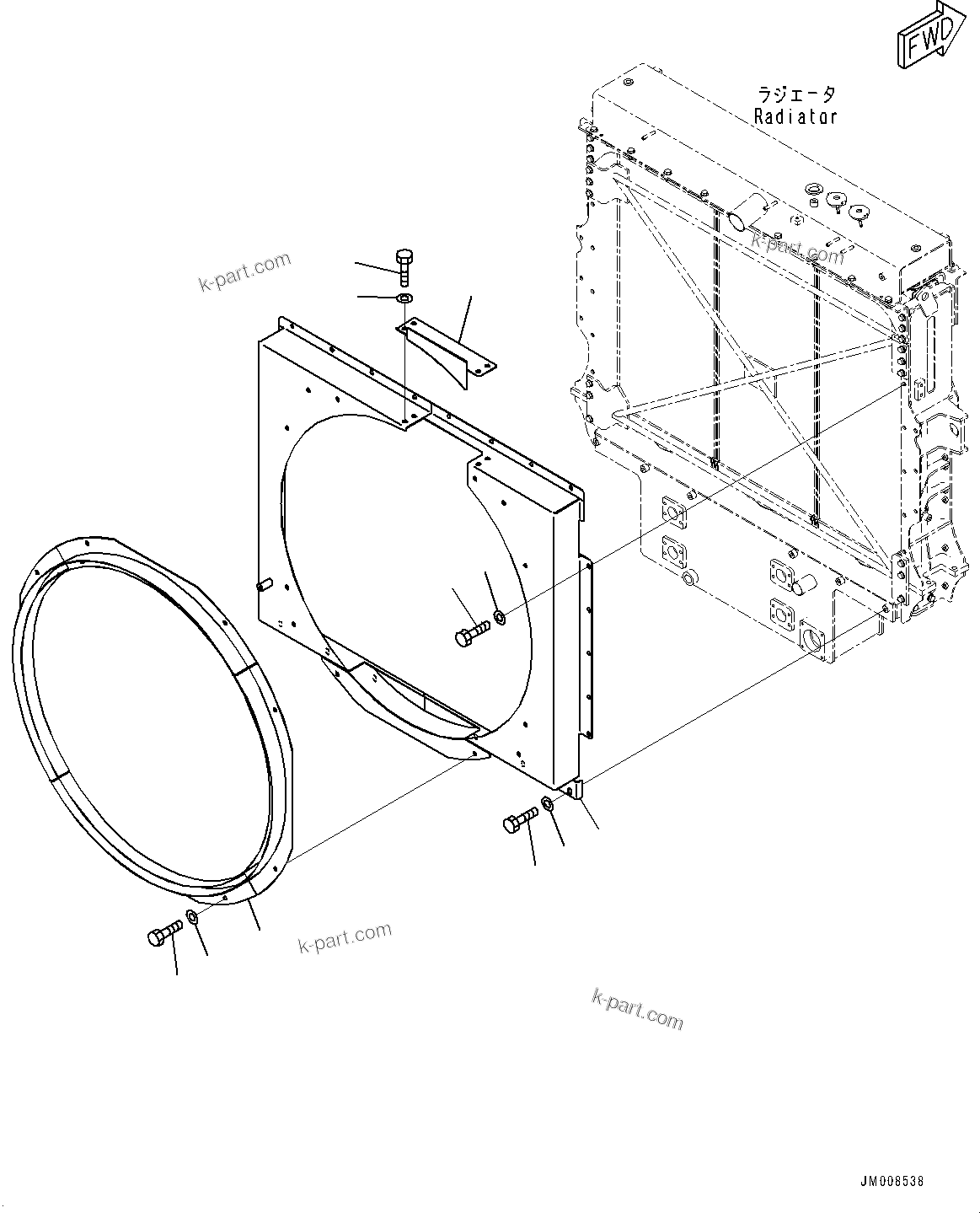 Komatsu parts book diagram for HD605-8 S/N 30072-UP (For KAL): RADIATOR, SHROUD (#30001-)