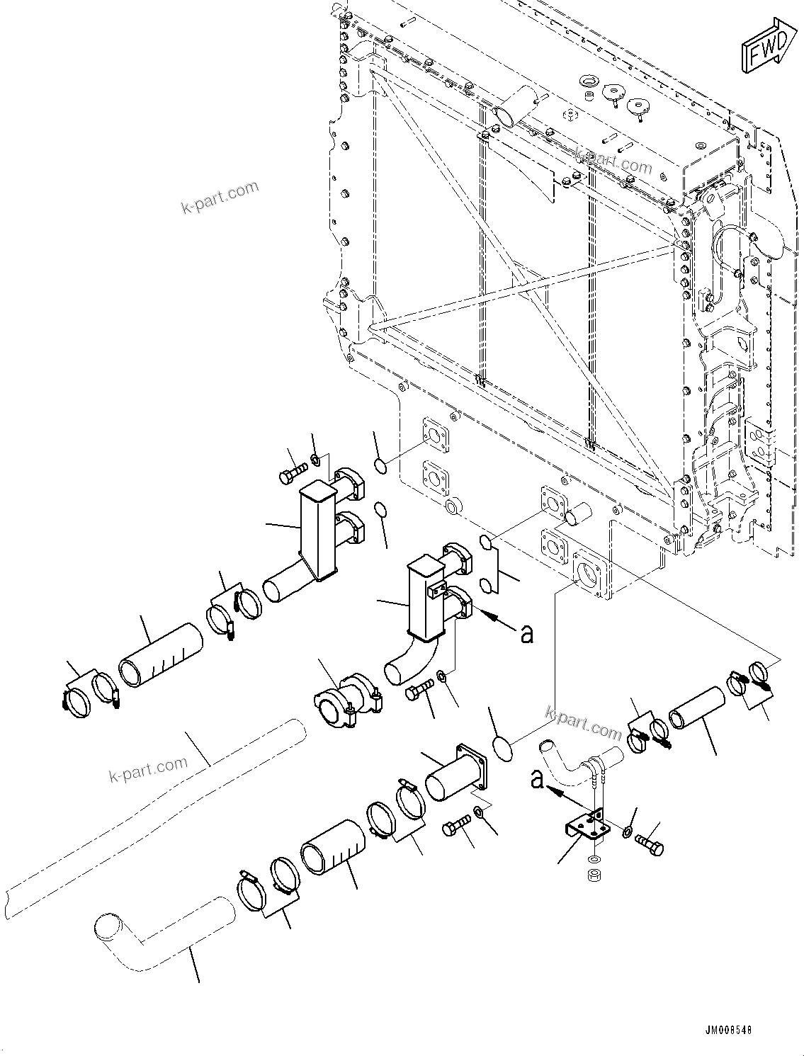 Komatsu parts book diagram for HD605-8 S/N 30072-UP (For KAL): RADIATOR, COOLANT PIPING (#30001-)