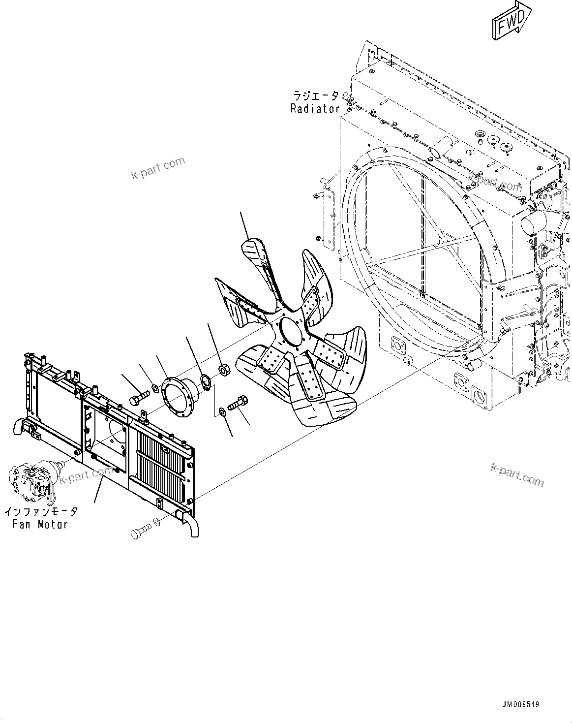 Komatsu parts book diagram for HD605-8 S/N 30072-UP (For KAL): RADIATOR, FAN (#30001-)