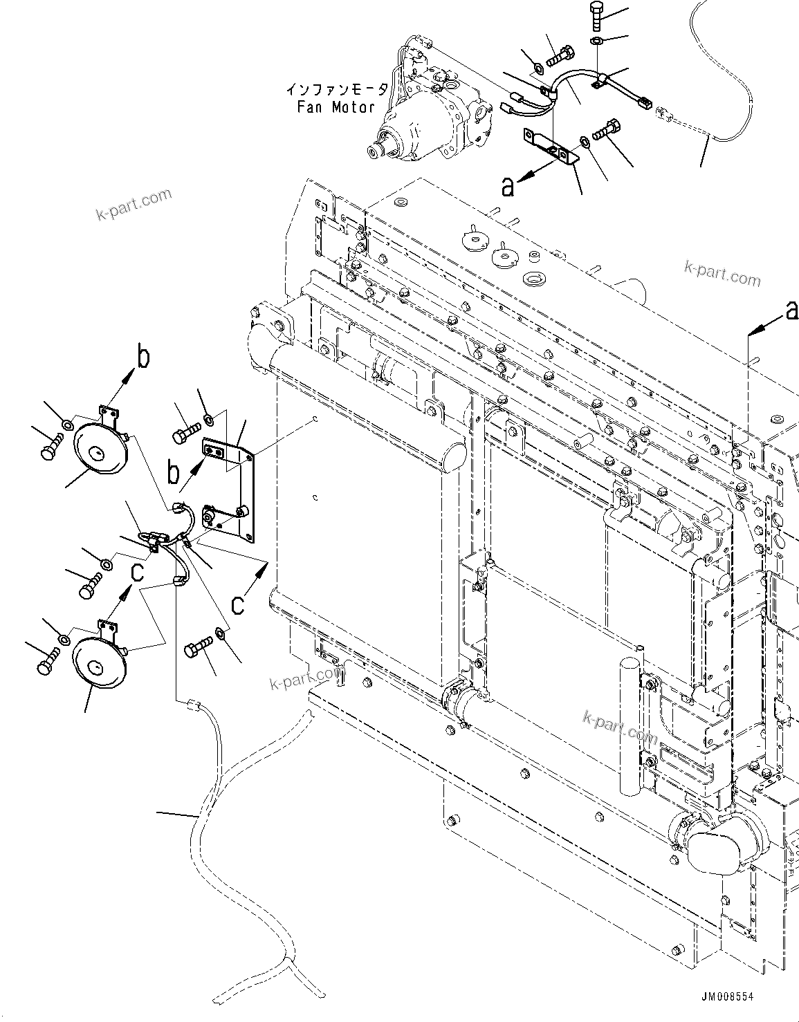 Komatsu parts book diagram for HD605-8 S/N 30072-UP (For KAL): RADIATOR, WIRING HARNESS AND HORN (#30001-)