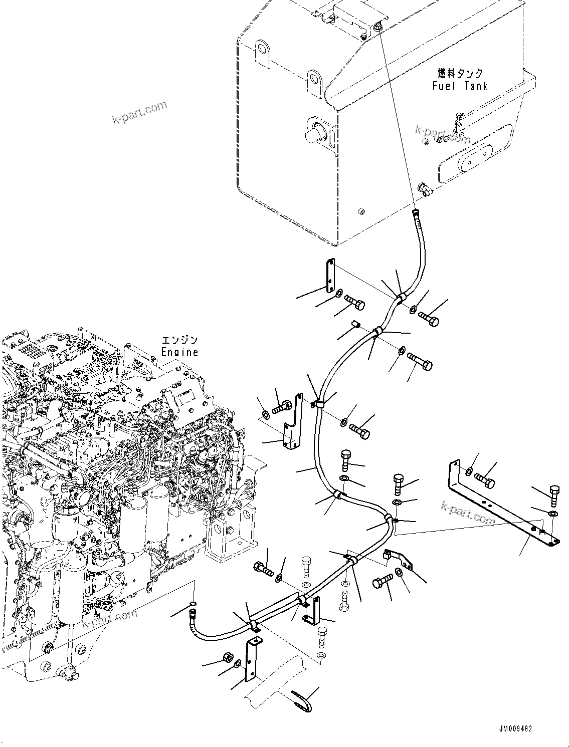Komatsu parts book diagram for HD605-8 S/N 30072-UP (For KAL): FUEL PIPING, (1/2) (#30001-)