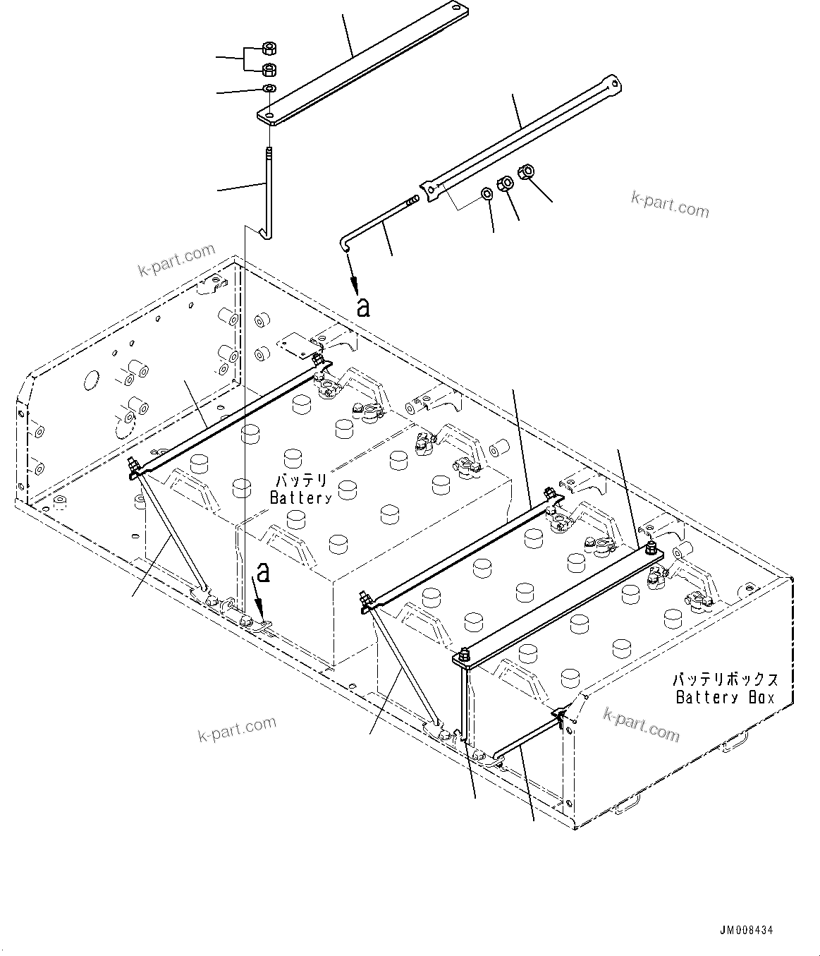 Komatsu parts book diagram for HD605-8 S/N 30072-UP (For KAL): BATTERY BOX, BATTERY MOUNTING (#30001-)