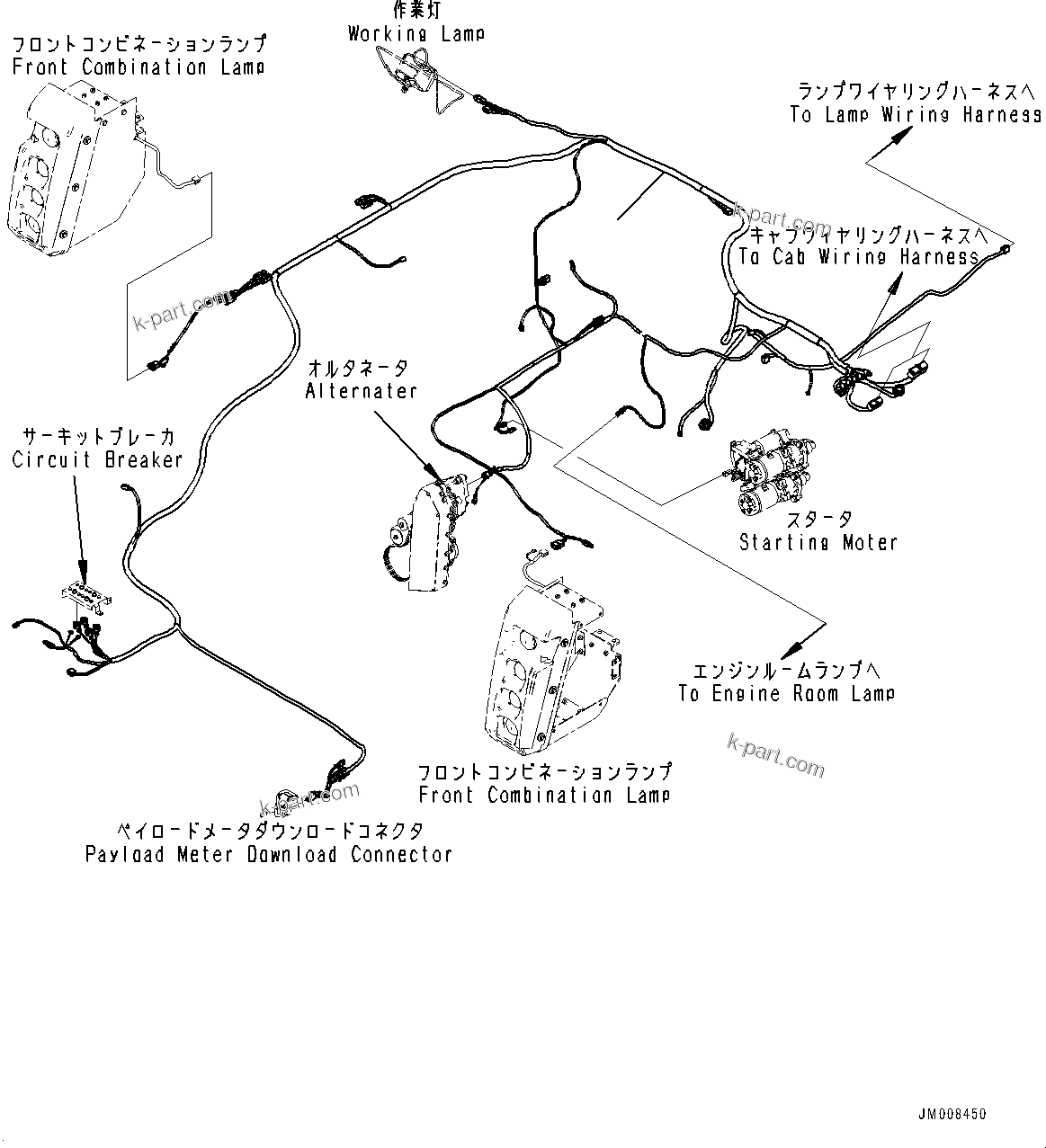 Komatsu parts book diagram for HD605-8 S/N 30072-UP (For KAL): ELECTRIC SYSTEM, WIRING HARNESS (2/2) (#30001-)