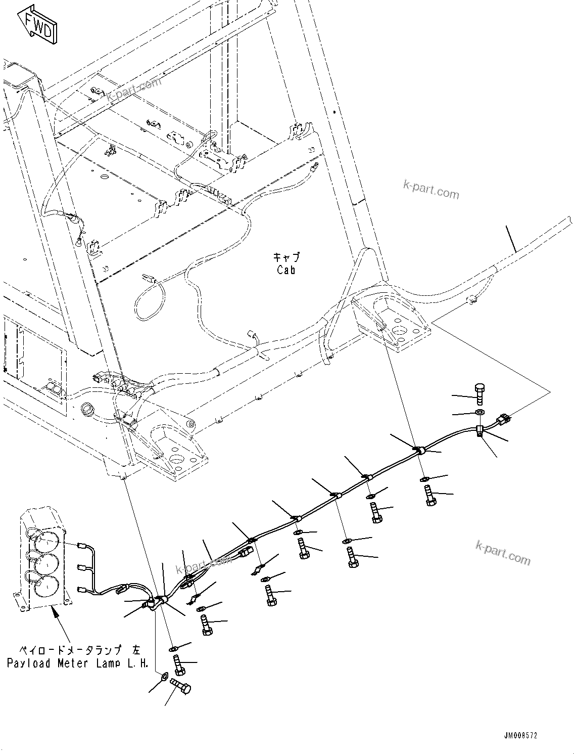 Komatsu parts book diagram for HD605-8 S/N 30072-UP (For KAL): PAYLOAD METER WIRING HARNESS, L.H. (#30001-)