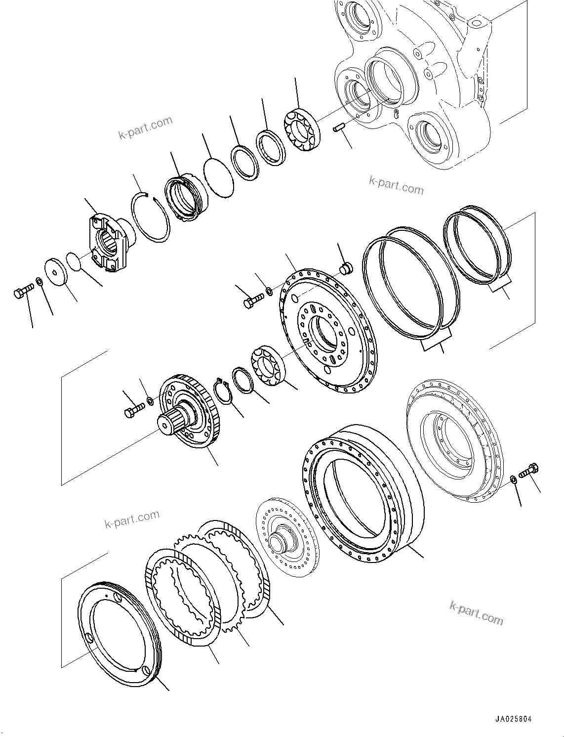 Komatsu parts book diagram for HD605-8 S/N 30072-UP (For KAL): TORQUE CONVERTER AND TRANSMISSION, INPUT SHAFT AND DRIVE CASE (#30001-)