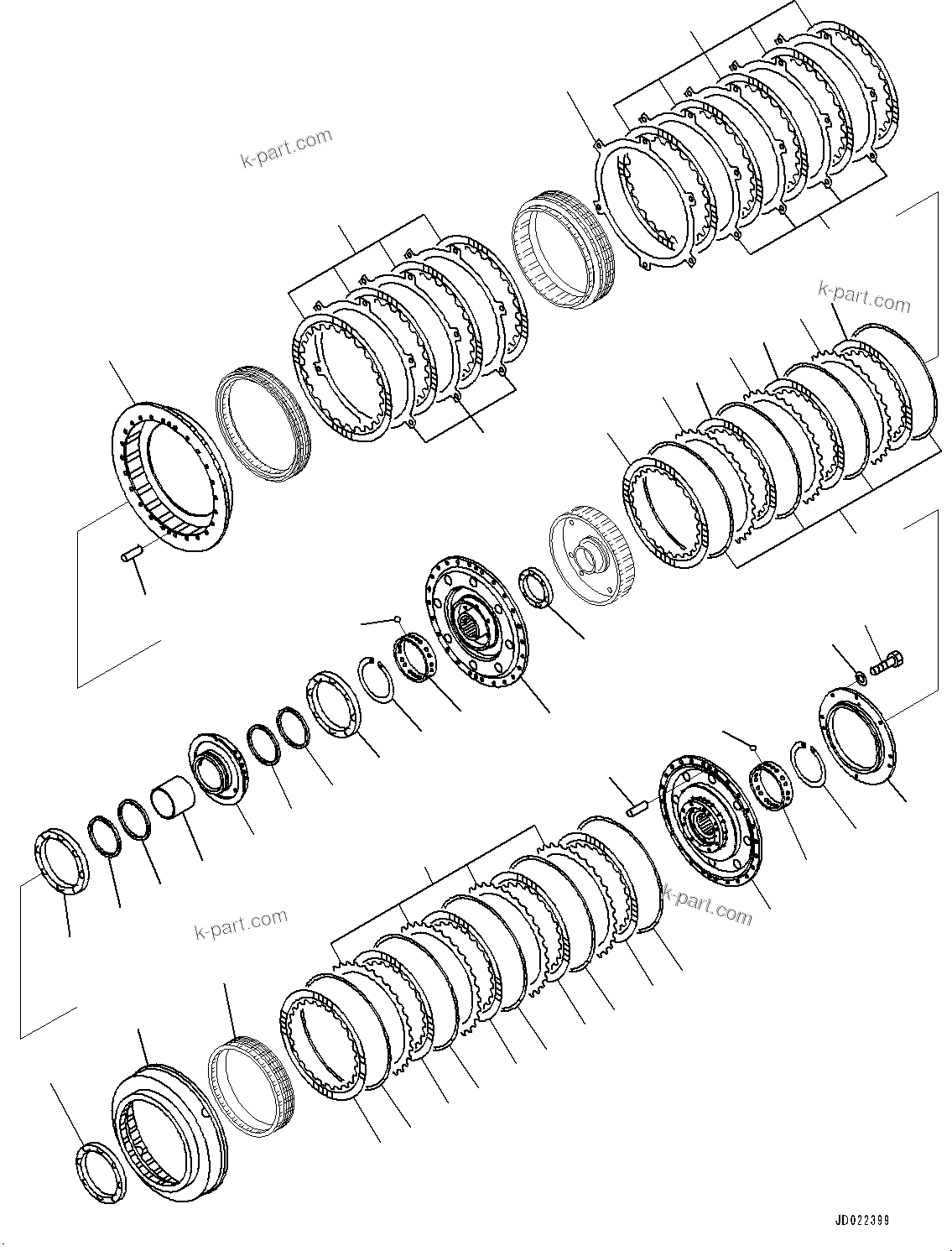 Komatsu parts book diagram for HD605-8 S/N 30072-UP (For KAL): TORQUE CONVERTER AND TRANSMISSION, 4TH AND LOW HOUSING (#30001-)