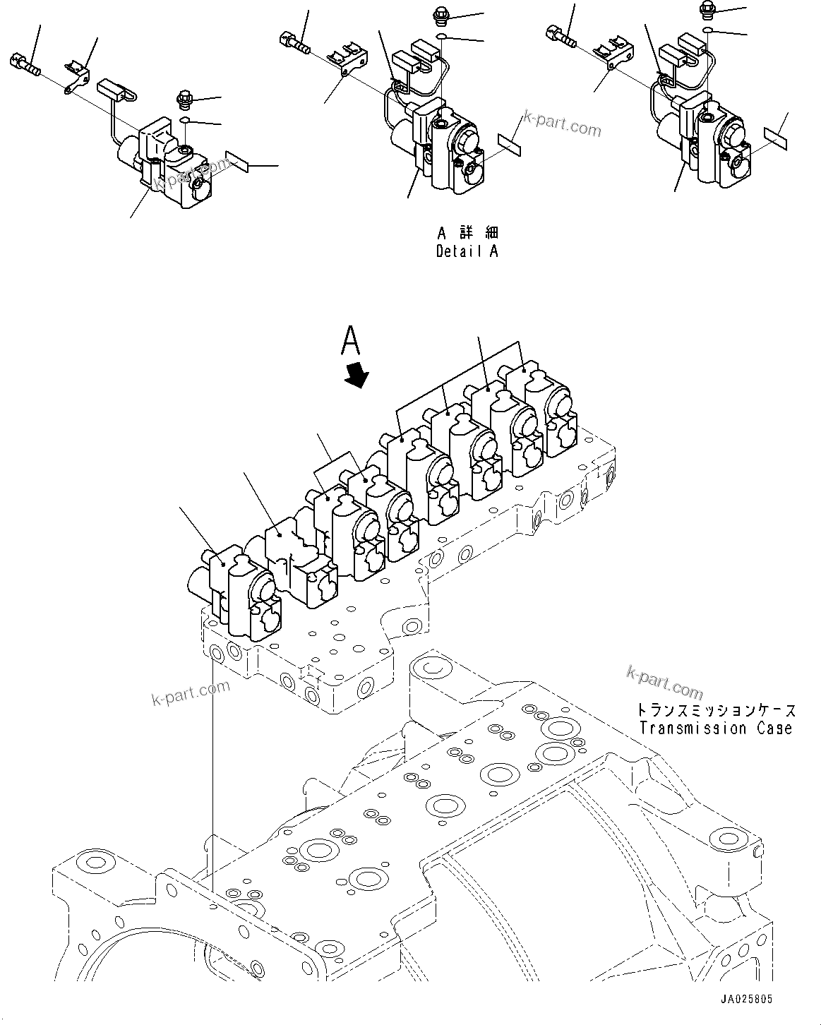 Komatsu parts book diagram for HD605-8 S/N 30072-UP (For KAL): TORQUE CONVERTER AND TRANSMISSION, TRANSMISSION CONTROL VALVE (ECMV) (#30001-)