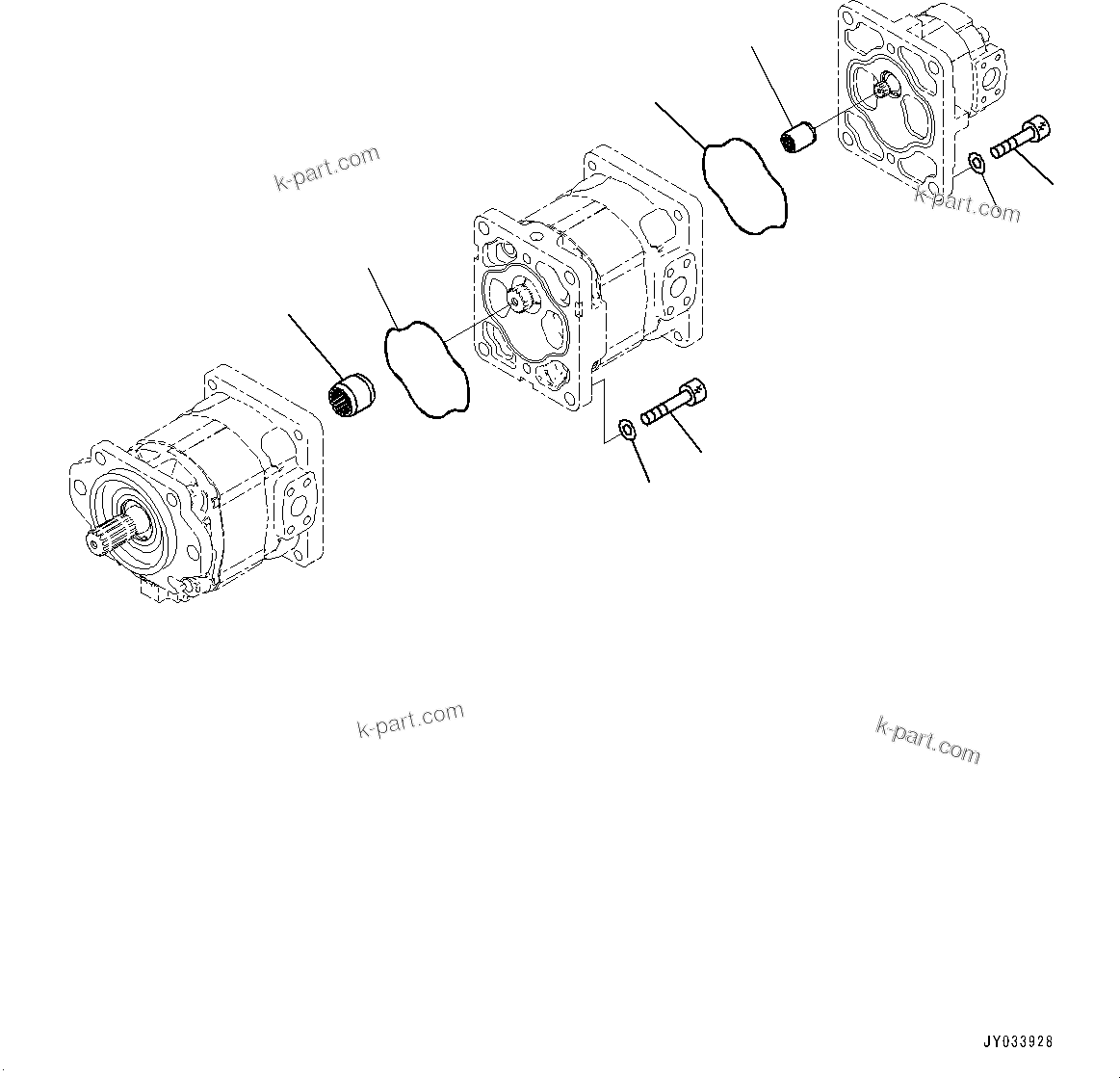 Komatsu parts book diagram for HD605-8 S/N 30072-UP (For KAL): TORQUE CONVERTER AND TRANSMISSION, BRAKE COOLING AND CONTROL TRIPLEX PUMP (1/4) (#30001-)