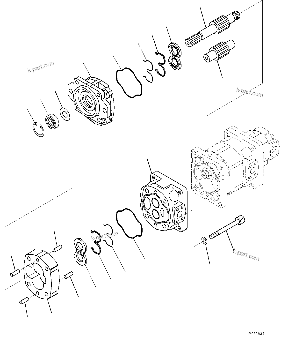 Komatsu parts book diagram for HD605-8 S/N 30072-UP (For KAL): TORQUE CONVERTER AND TRANSMISSION, BRAKE COOLING AND CONTROL TRIPLEX PUMP (2/4) (#30001-)