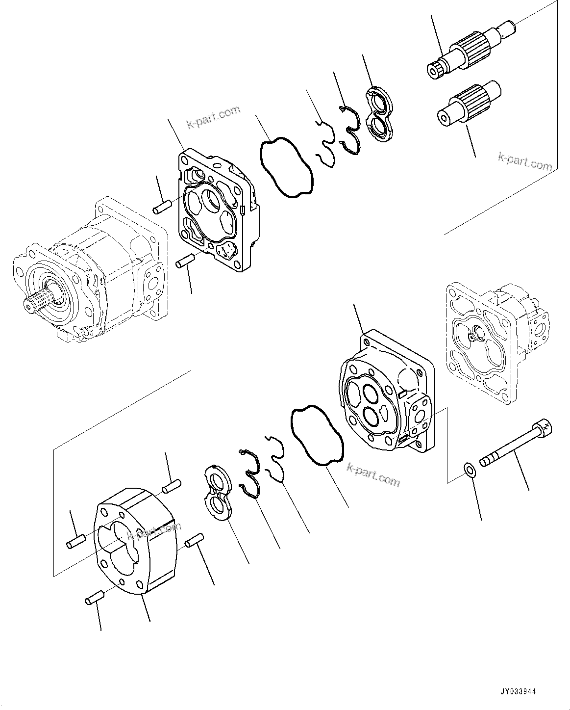 Komatsu parts book diagram for HD605-8 S/N 30072-UP (For KAL): TORQUE CONVERTER AND TRANSMISSION, BRAKE COOLING AND CONTROL TRIPLEX PUMP (3/4) (#30001-)