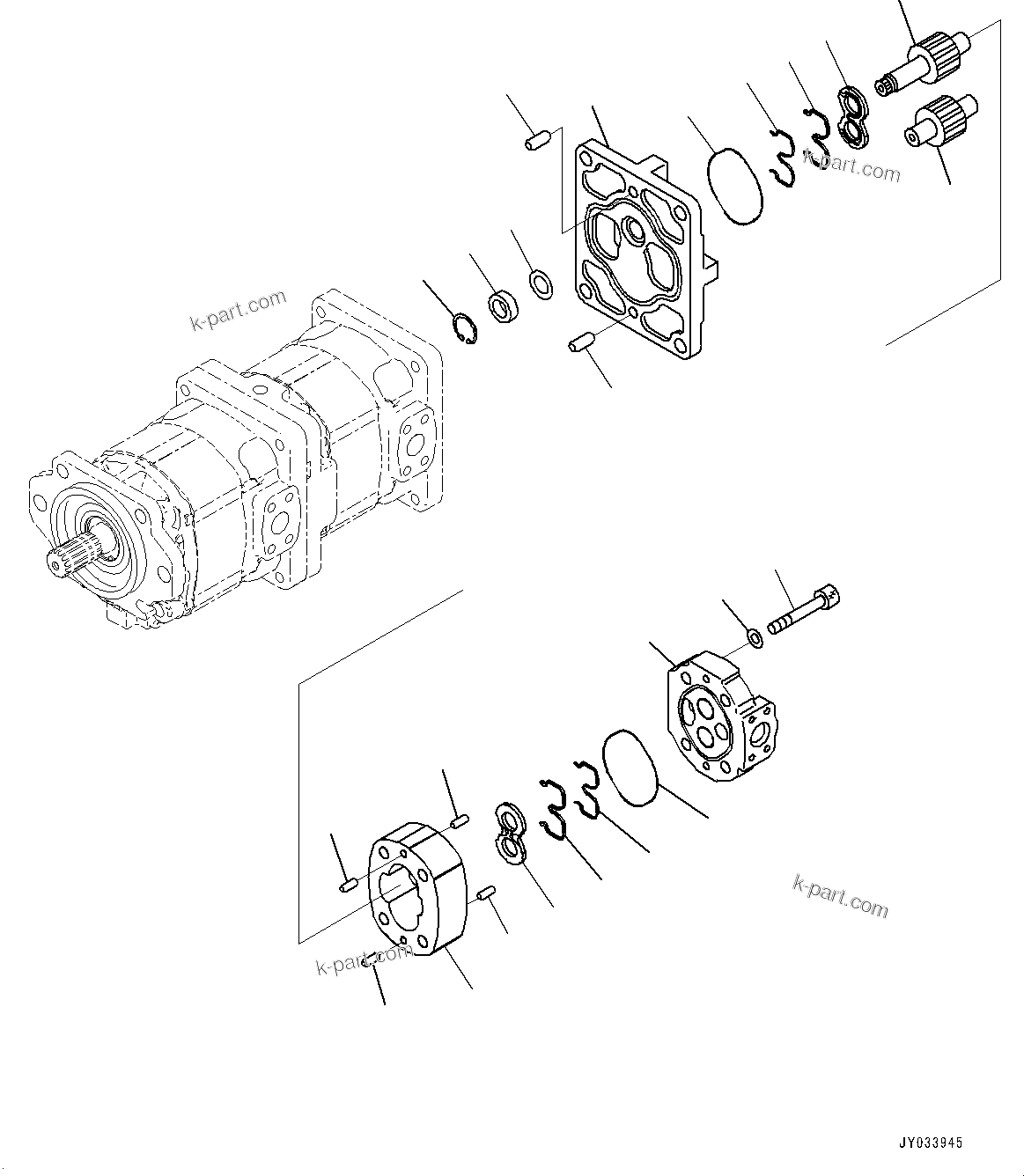 Komatsu parts book diagram for HD605-8 S/N 30072-UP (For KAL): TORQUE CONVERTER AND TRANSMISSION, BRAKE COOLING AND CONTROL TRIPLEX PUMP (4/4) (#30001-)