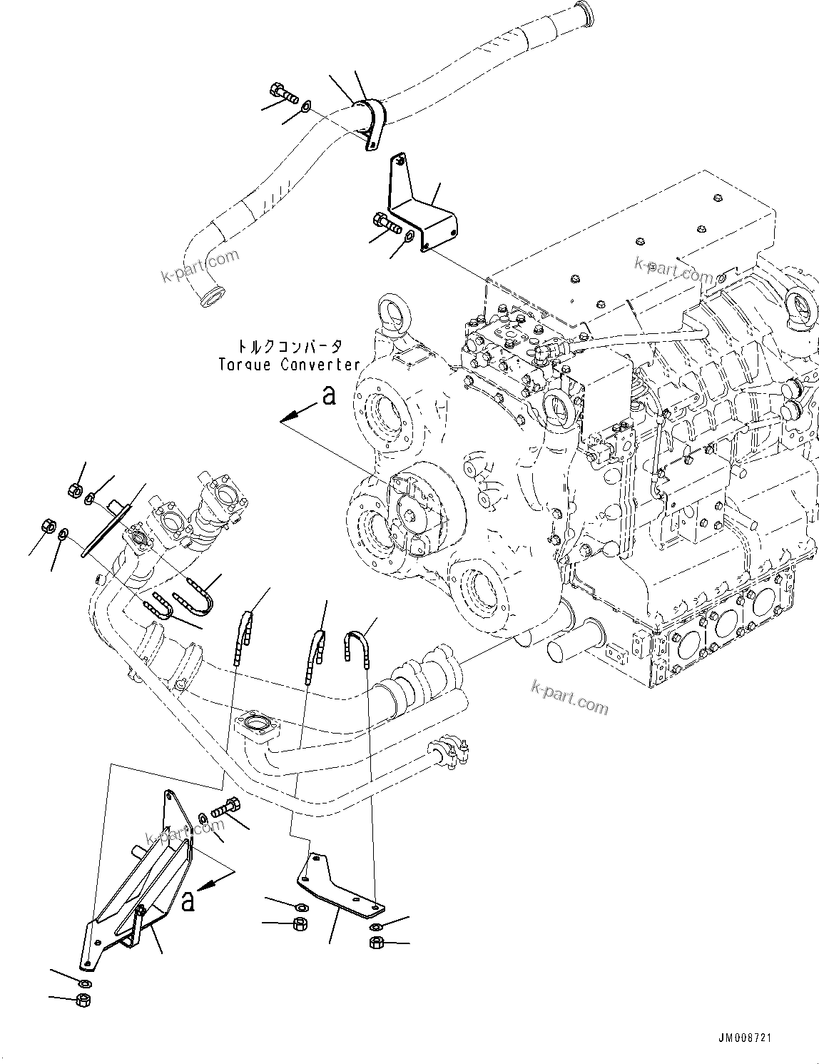 Komatsu parts book diagram for HD605-8 S/N 30072-UP (For KAL): TORQUE CONVERTER AND TRANSMISSION, PIPING MOUNTING (1/2) (#30001-)