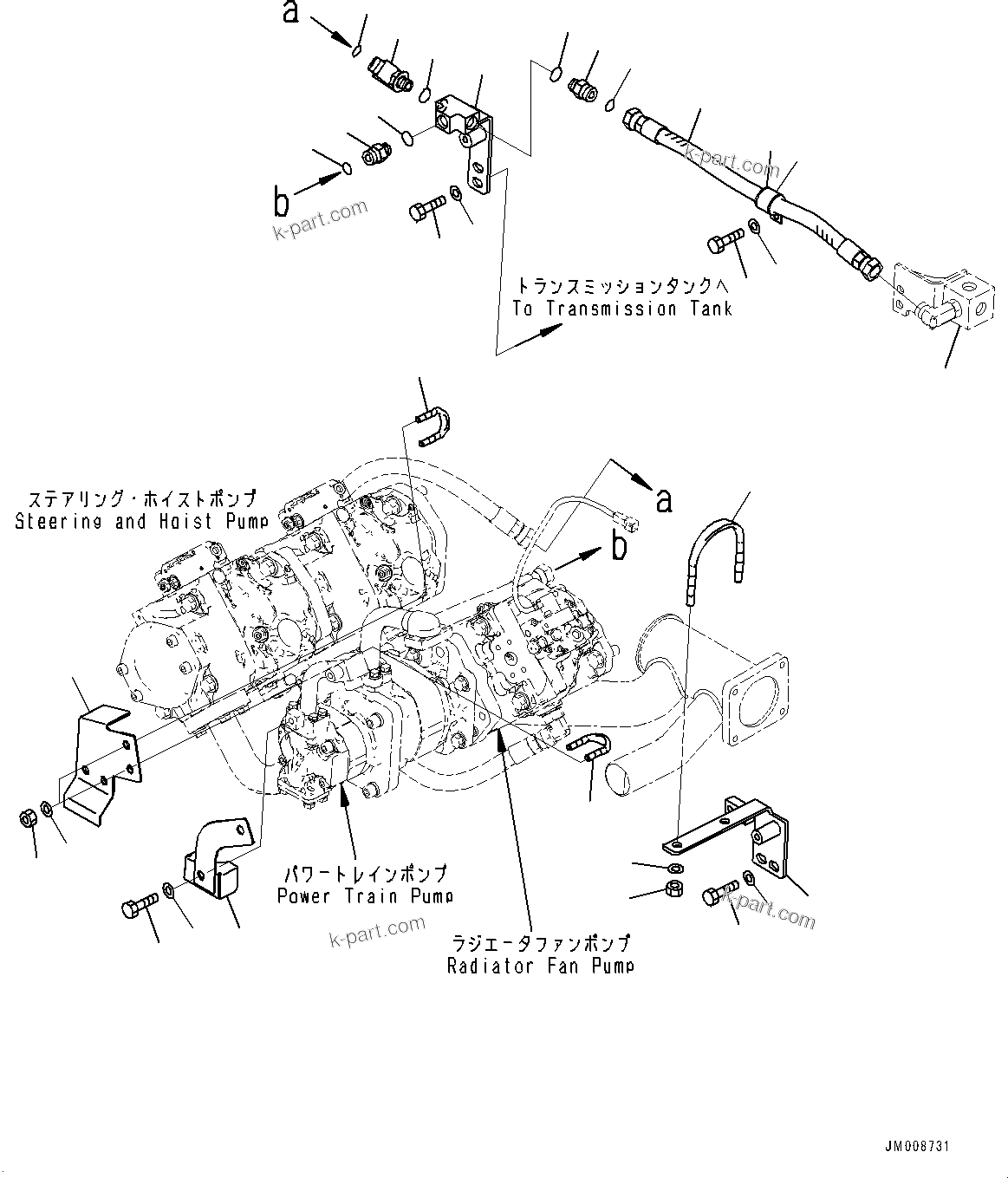 Komatsu parts book diagram for HD605-8 S/N 30072-UP (For KAL): TORQUE CONVERTER AND TRANSMISSION, BRACKET (2/2) (#30001-)