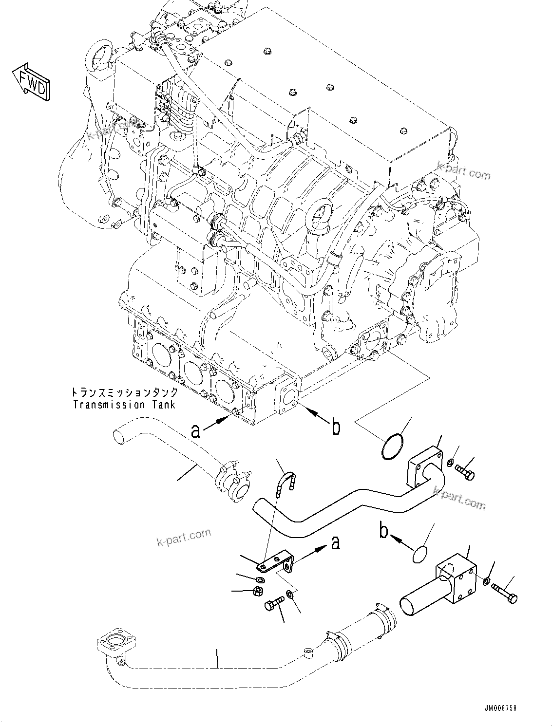 Komatsu parts book diagram for HD605-8 S/N 30072-UP (For KAL): TORQUE CONVERTER AND TRANSMISSION, TRANSMISSION PIPING (#30001-)