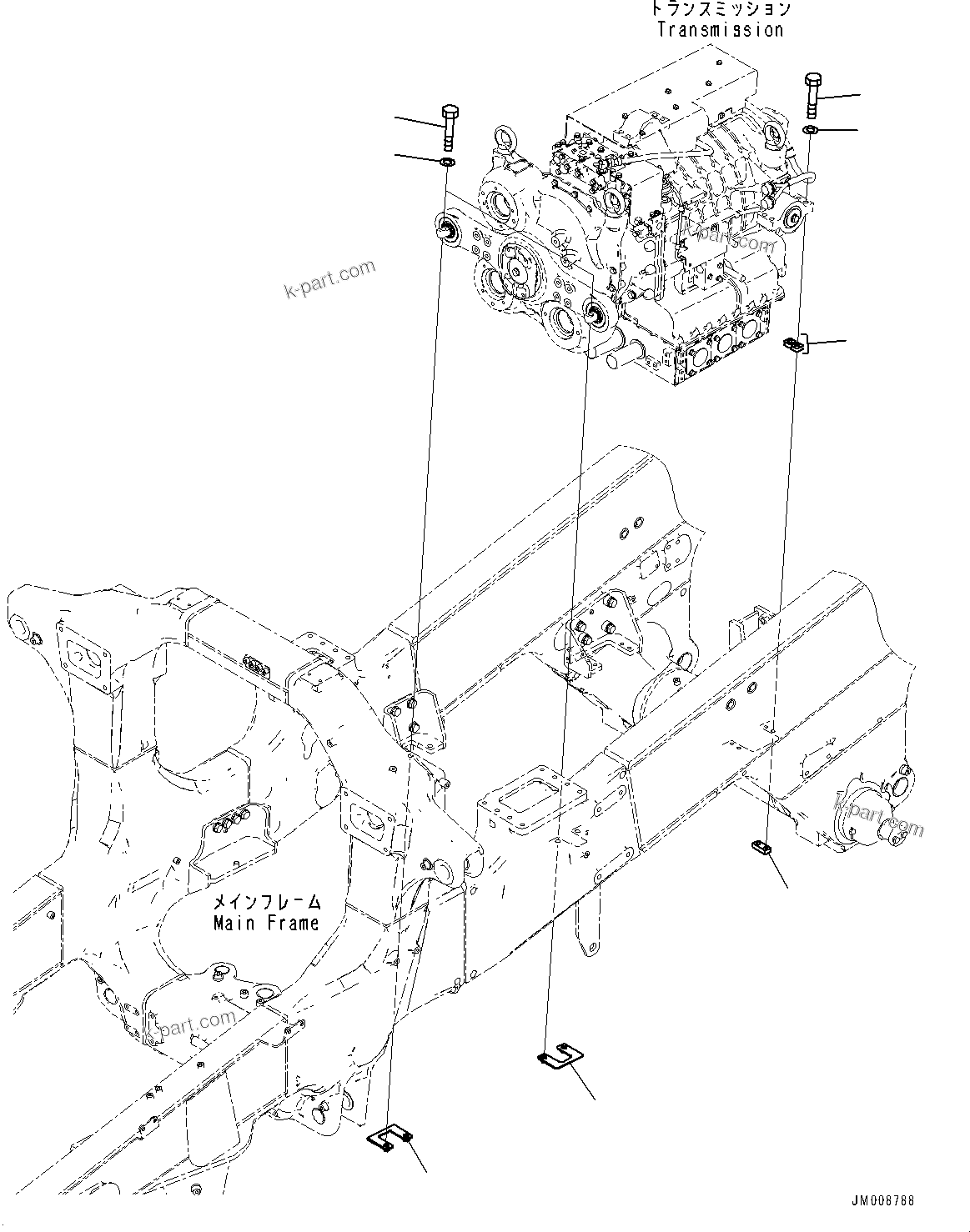Komatsu parts book diagram for HD605-8 S/N 30072-UP (For KAL): TORQUE CONVERTER AND TRANSMISSION, TRANSMISSION MOUNTING (#30001-)