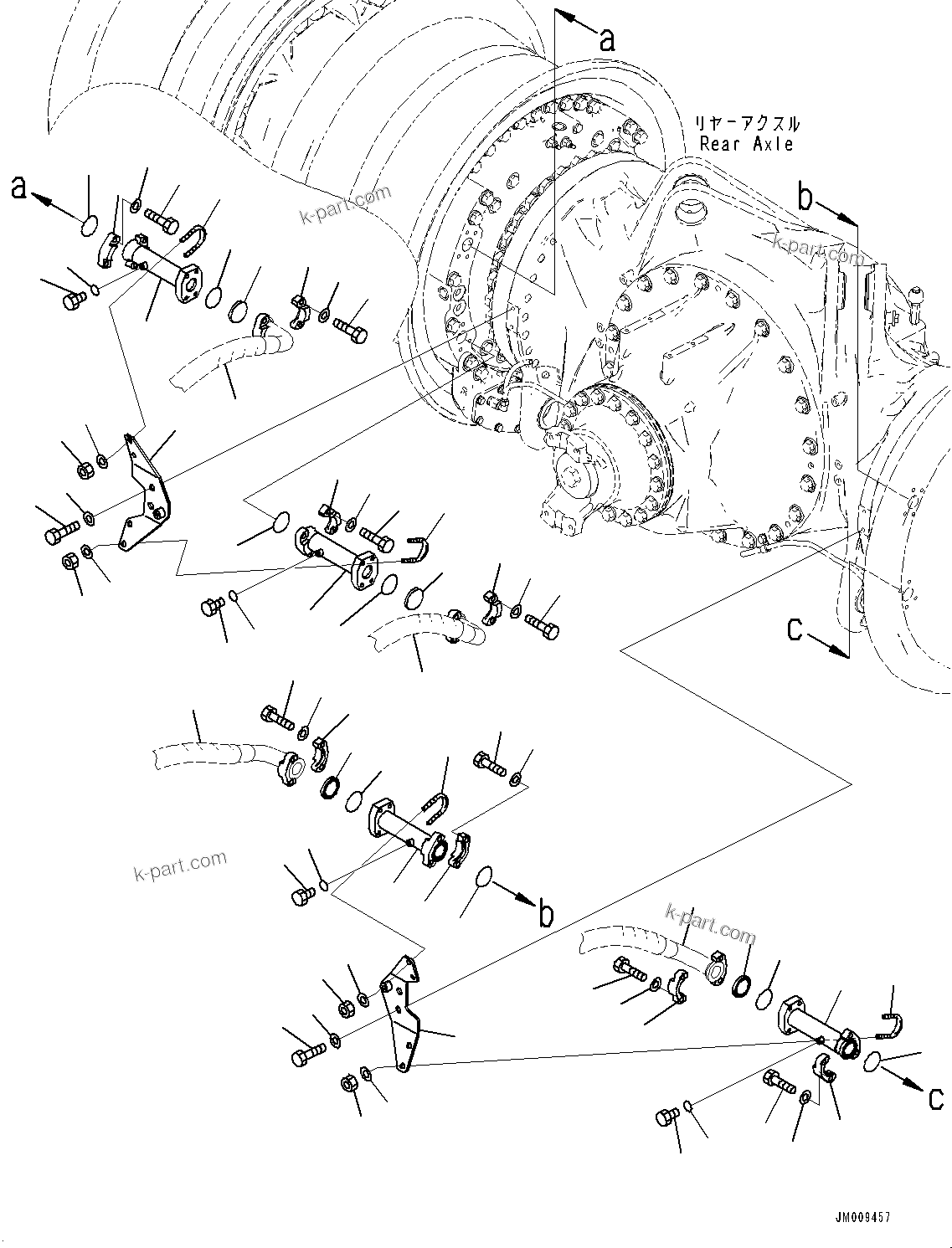 Komatsu parts book diagram for HD605-8 S/N 30072-UP (For KAL): REAR AXLE, BRAKE COOLER PIPING (#30001-)