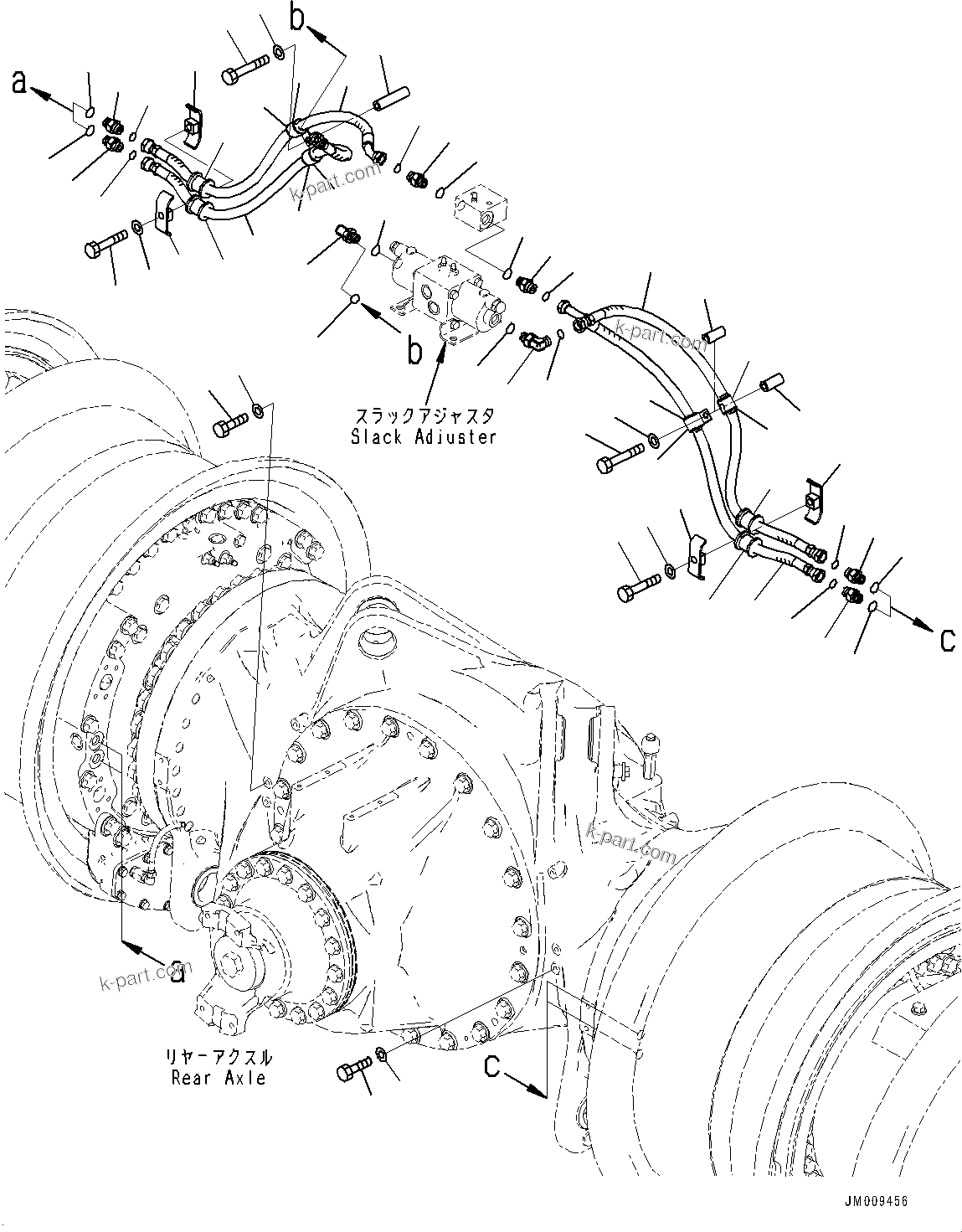 Komatsu parts book diagram for HD605-8 S/N 30072-UP (For KAL): REAR AXLE, SLACK ADJUSTER PIPING (#30001-)