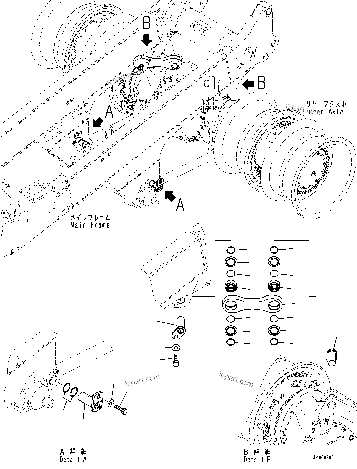 Komatsu parts book diagram for HD605-8 S/N 30072-UP (For KAL): REAR AXLE SUPPORT (#30001-)