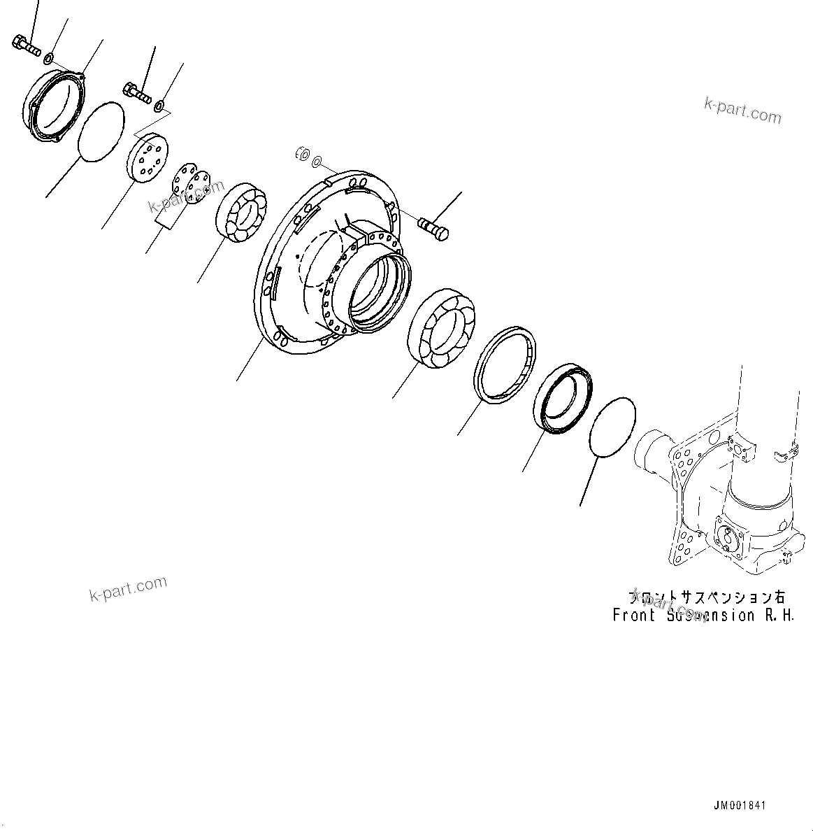 Komatsu parts book diagram for HD605-8 S/N 30072-UP (For KAL): FRONT AXLE, HUB, R.H. (#30001-)